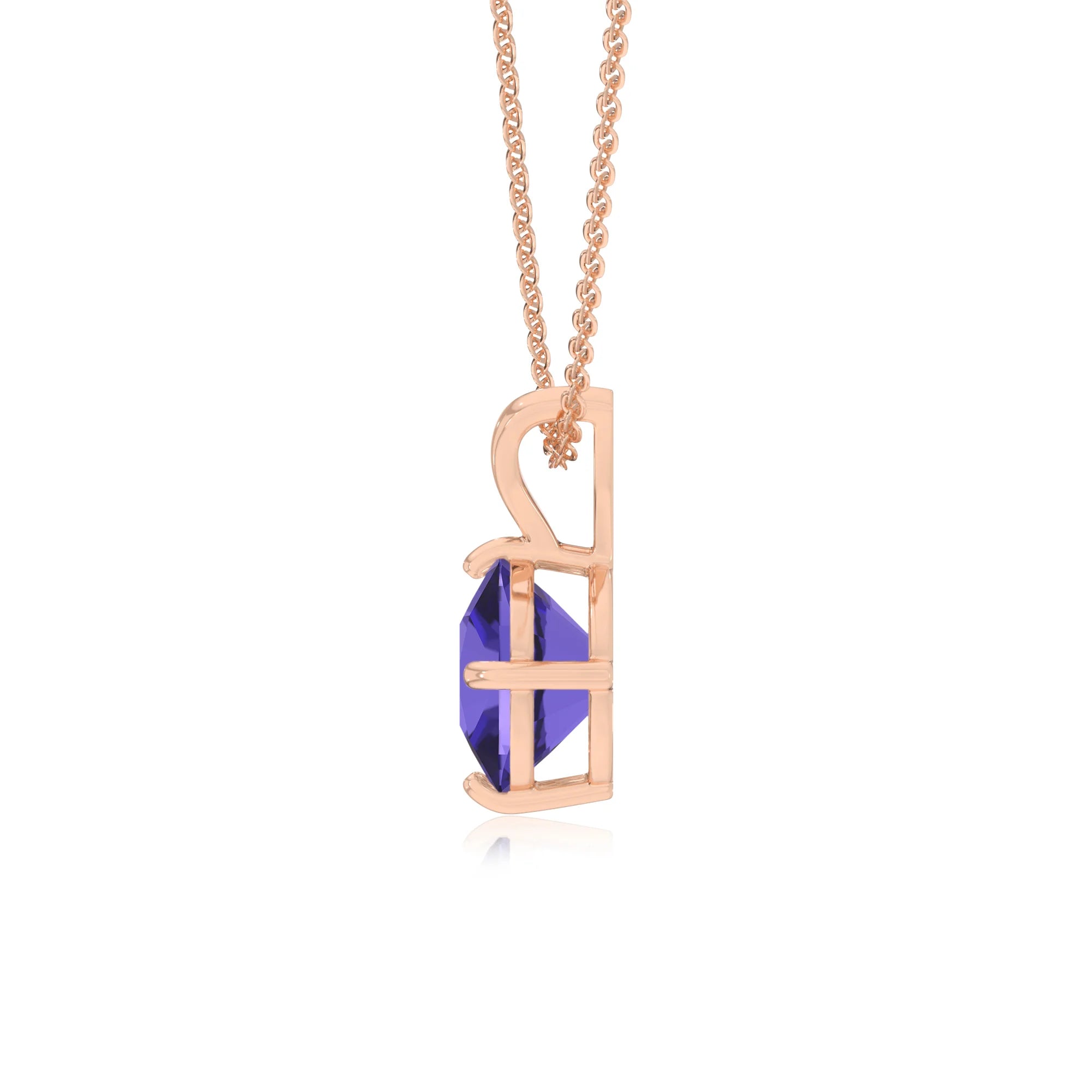 lab grown tanzanite cushion solitaire v-bale necklaces in rose gold 