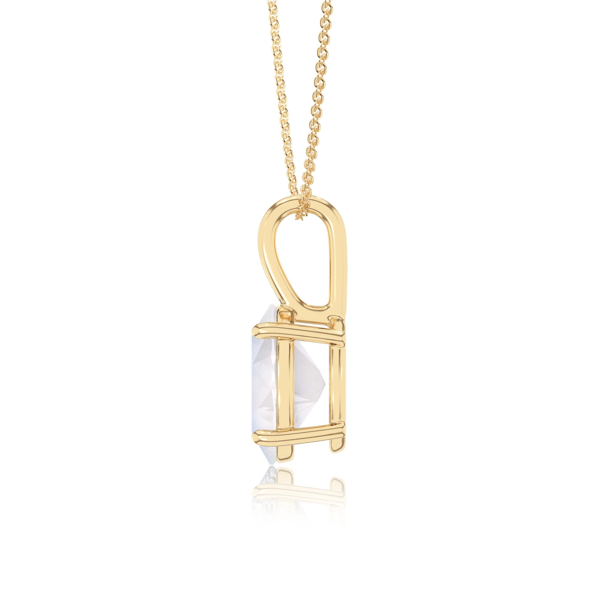 natural rainbow-moonstone oval solitaire necklaces in yellow gold 