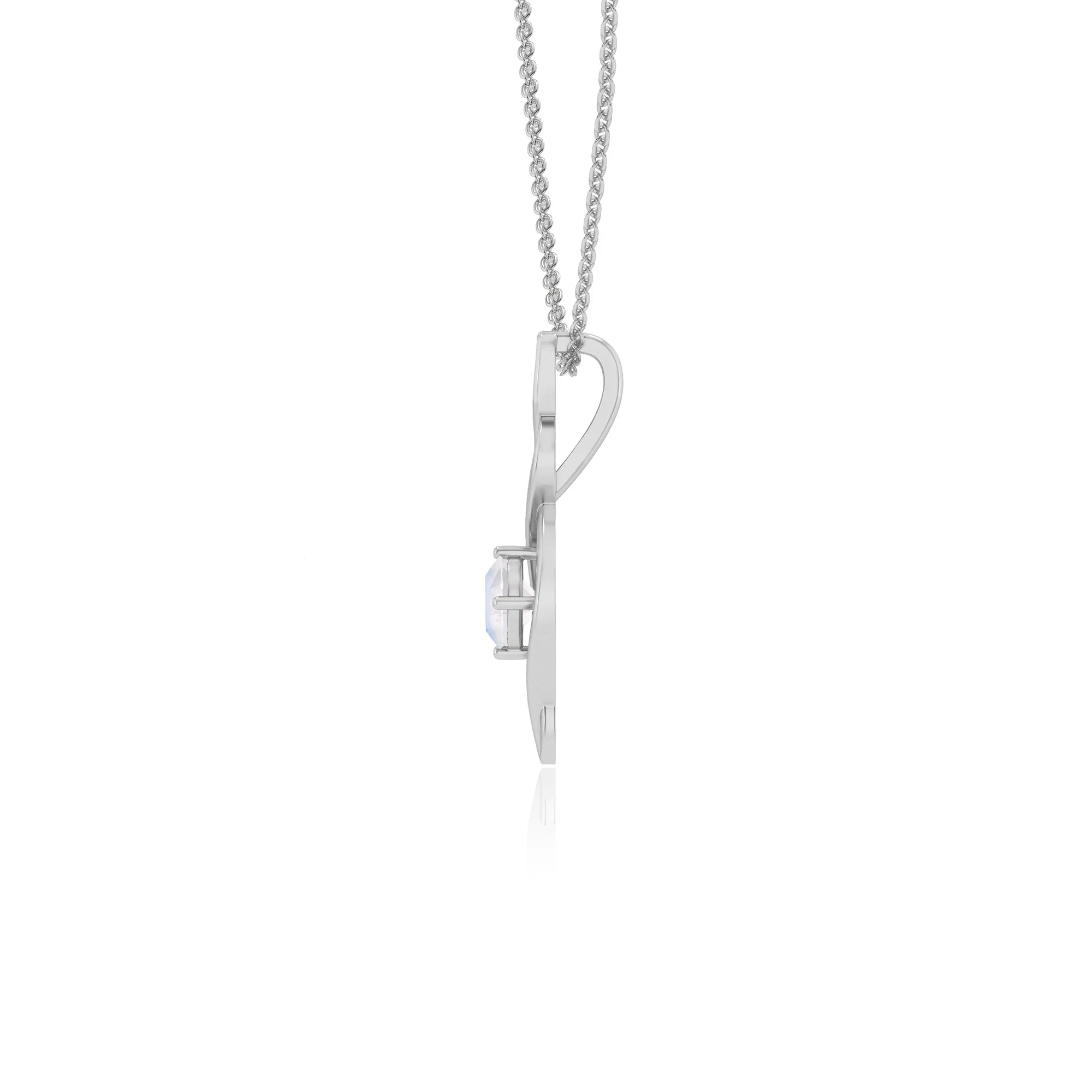 natural rainbow-moonstone round solitaire necklaces in platinum 