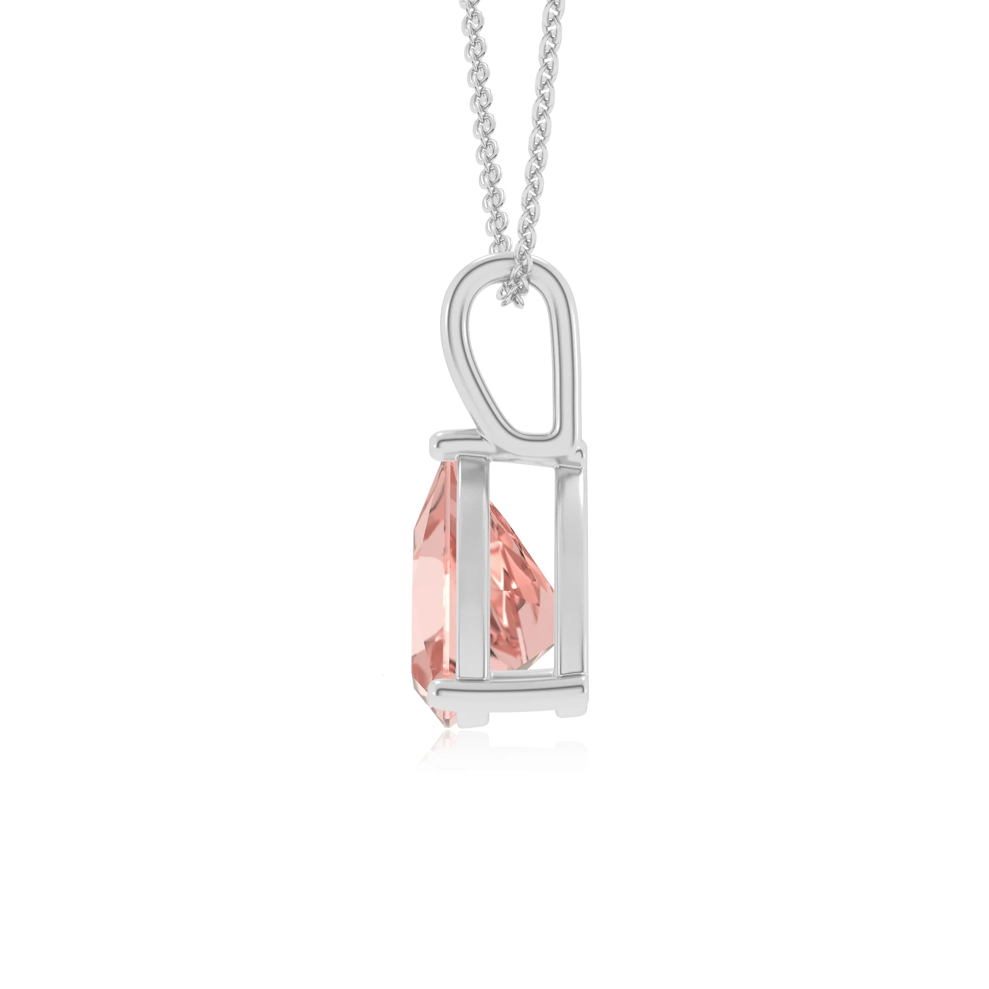 lab grown morganite trillion solitaire necklaces in platinum 