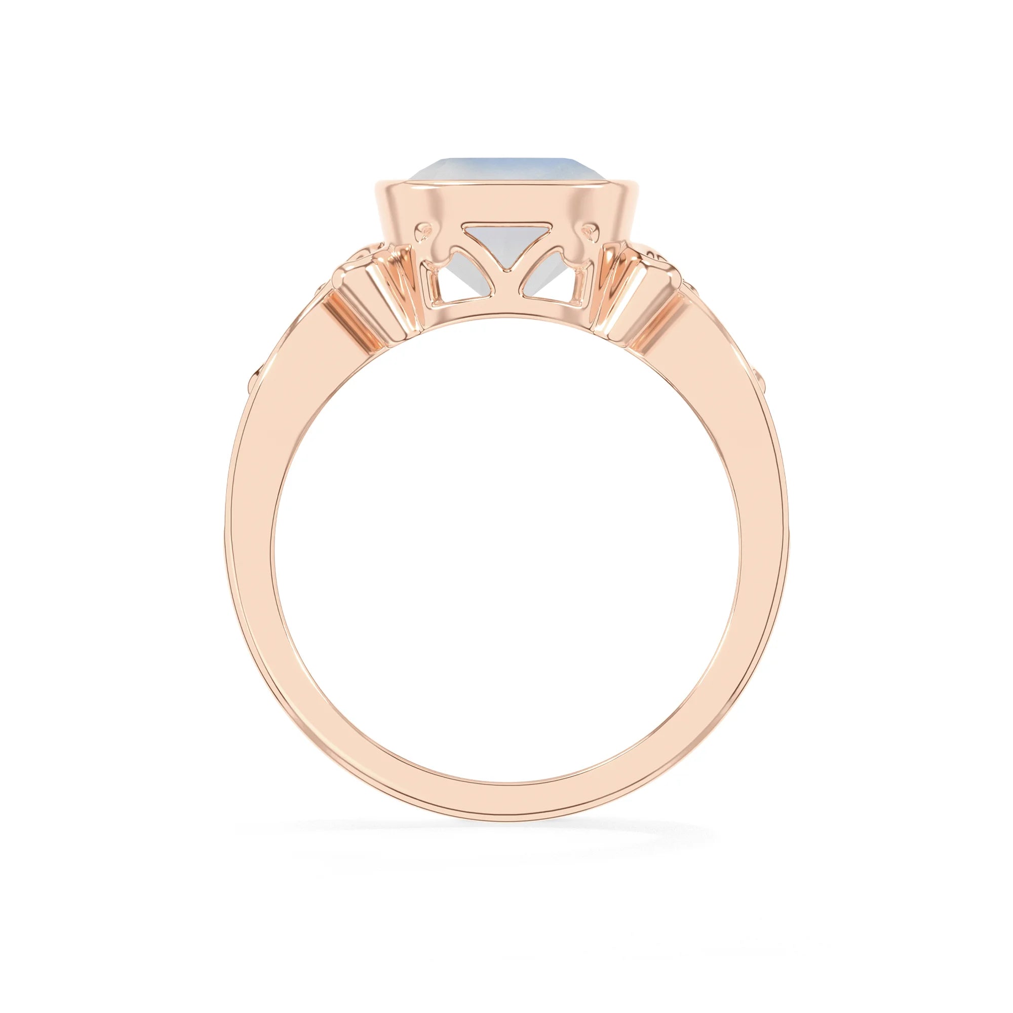 natural rainbow-moonstone cushion solitaire rings in rose gold 