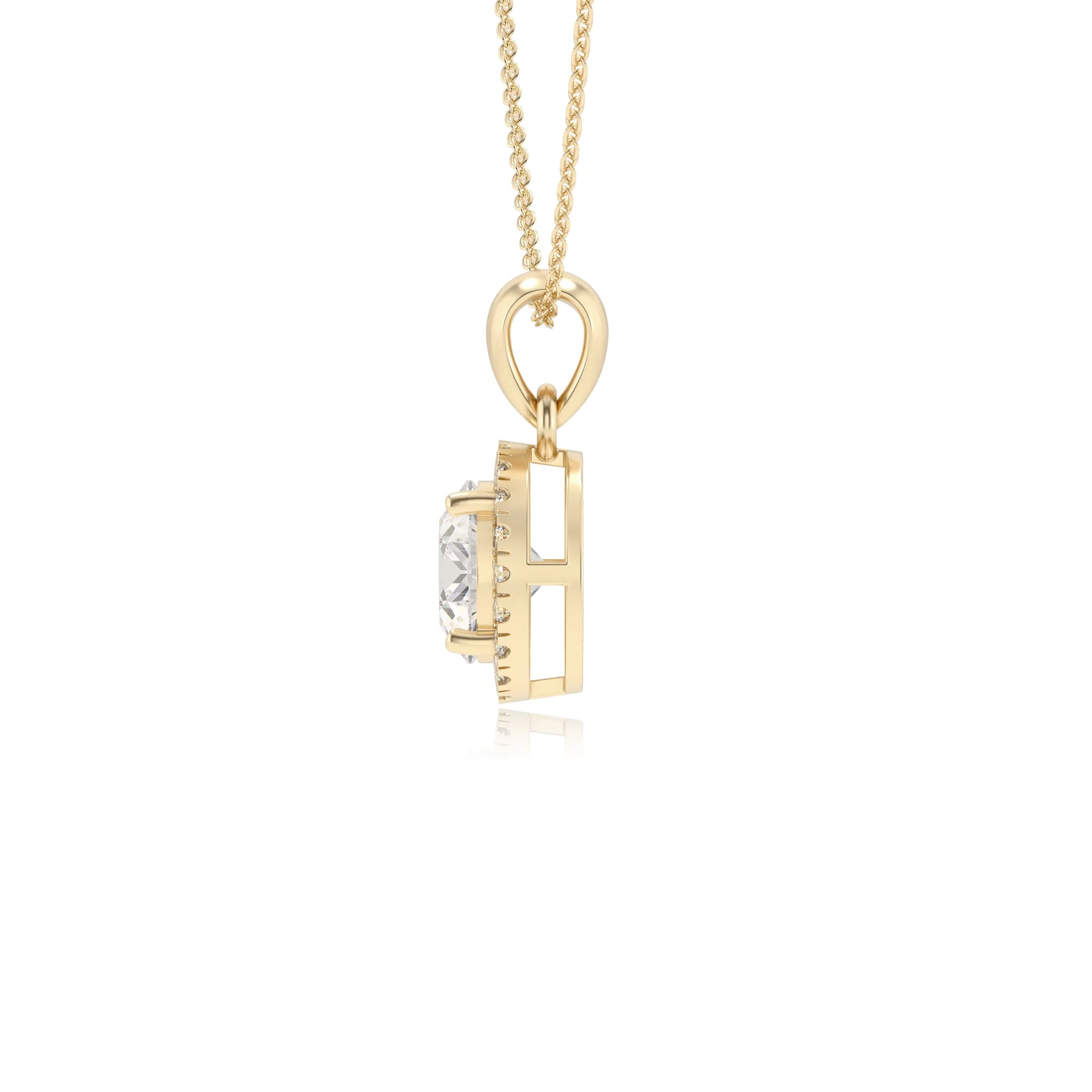 lab grown moissanite round solitaire necklaces in yellow gold 