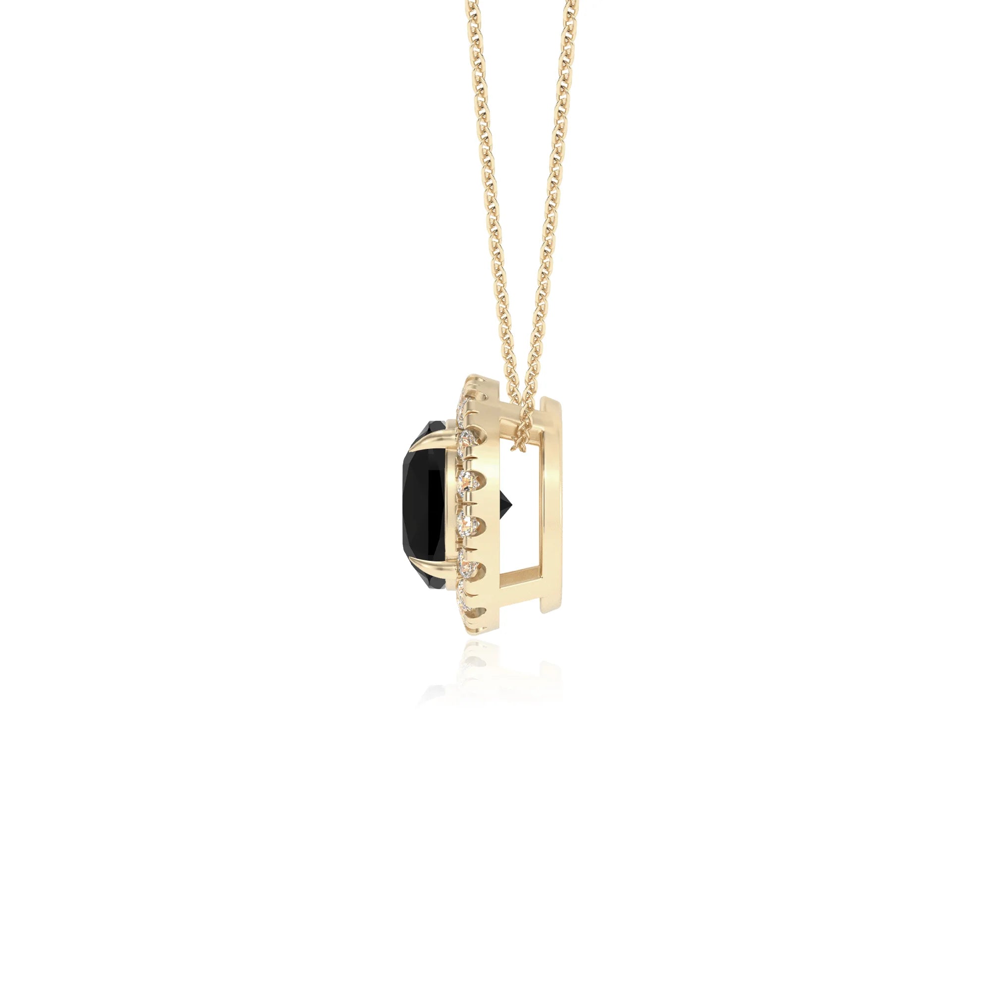 natural black onyx cushion solitaire necklaces in yellow gold 