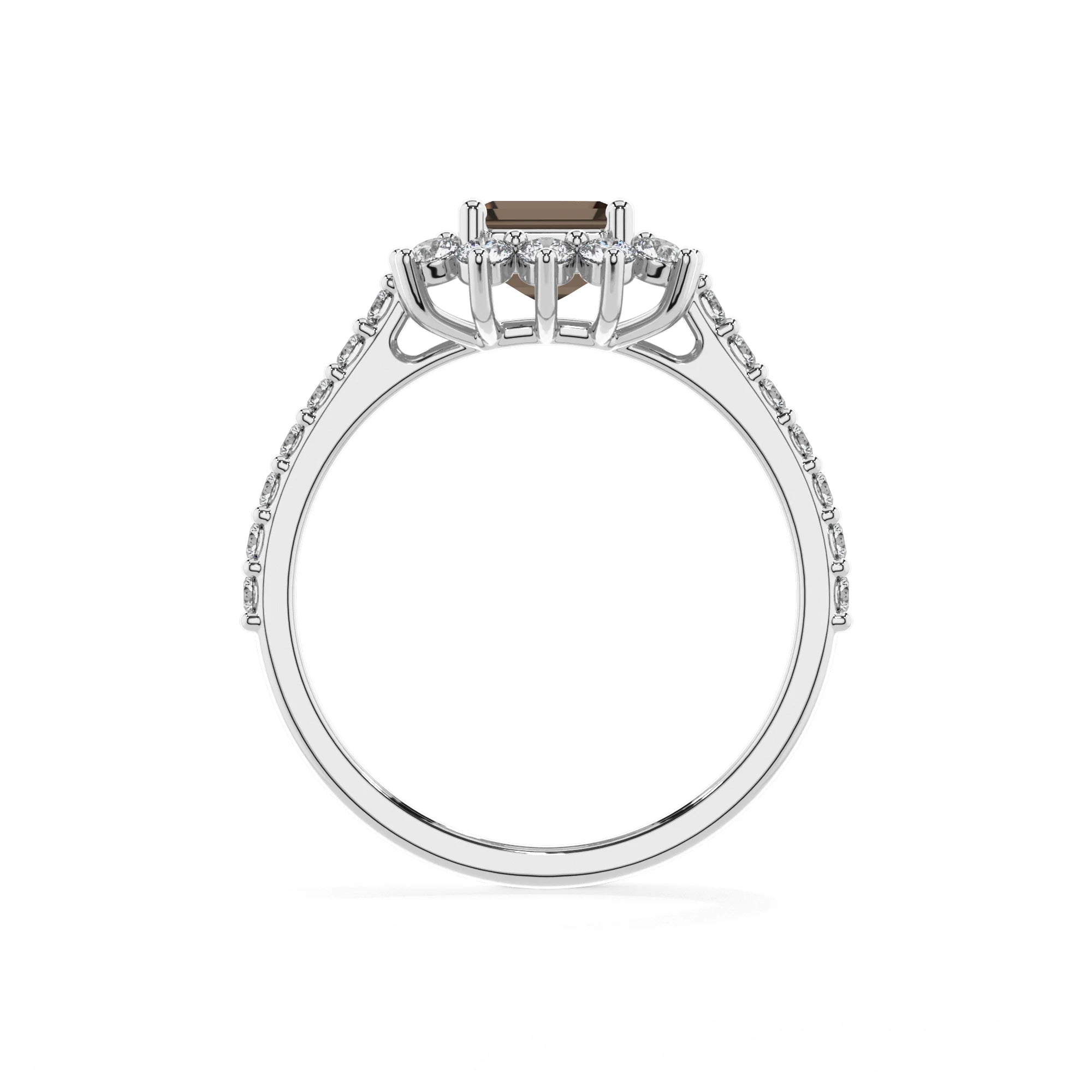 natural smoky-quartz emerald cut solitaire rings in white gold 