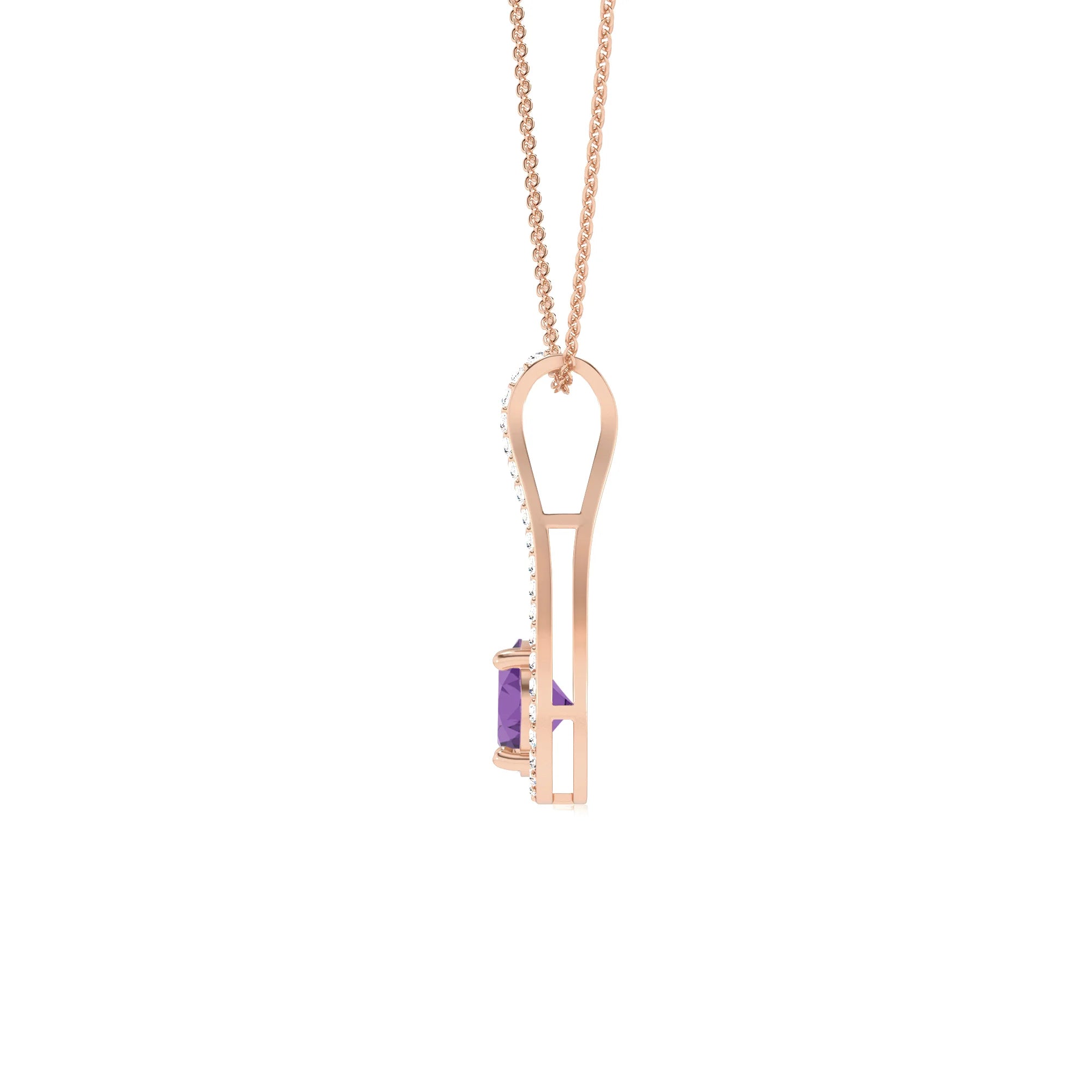 lab grown amethyst round solitaire v-bale necklaces in rose gold 