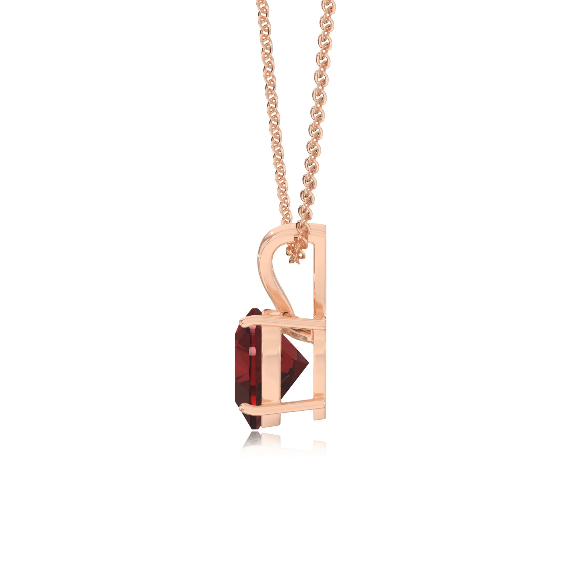 natural garnet heart solitaire v-bale necklaces in rose gold 