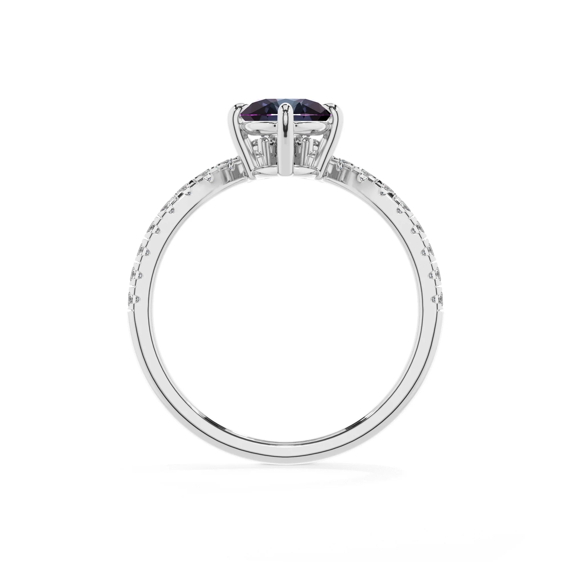 lab grown alexandrite oval solitaire rings in white gold 