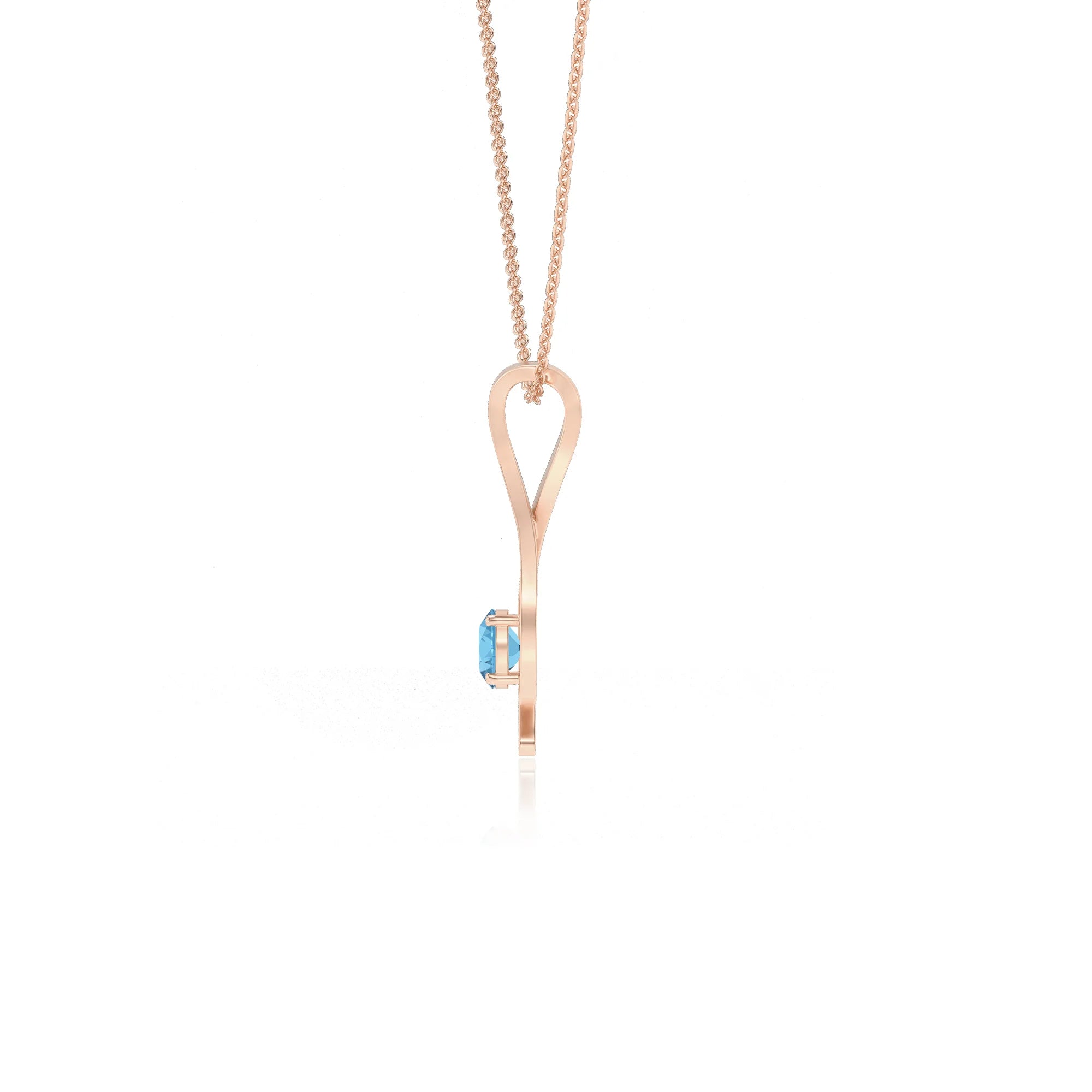 natural swiss-blue-topaz round solitaire necklaces in rose gold 