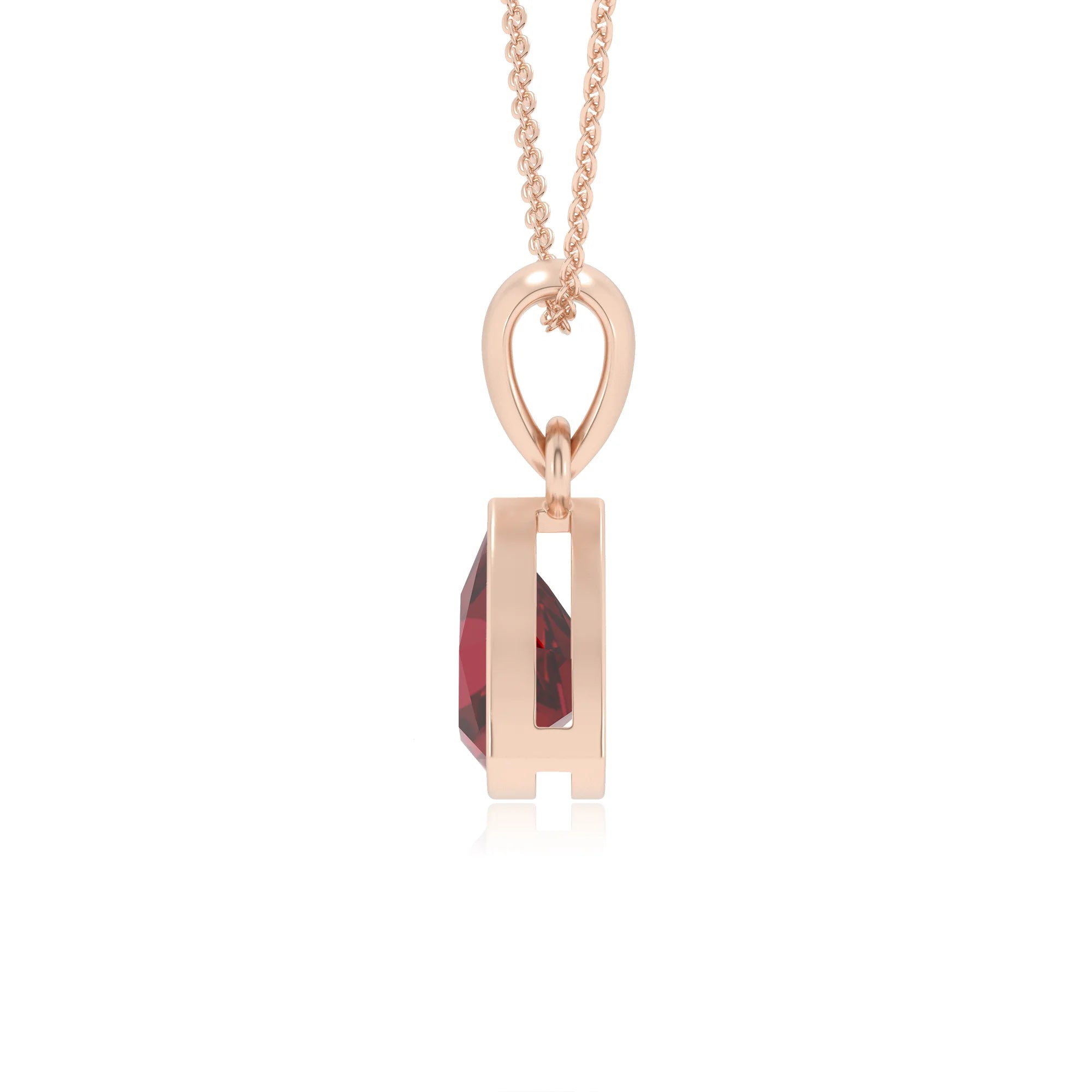 lab grown ruby trillion solitaire necklaces in rose gold 