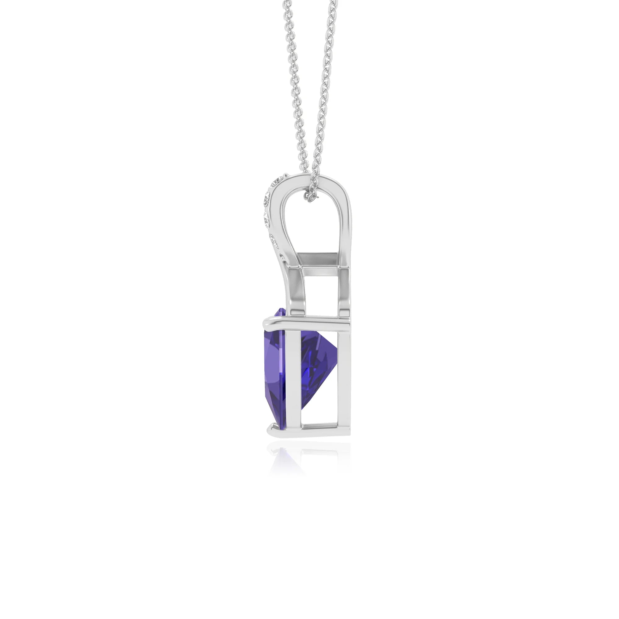 lab grown tanzanite trillion solitaire necklaces in white gold 