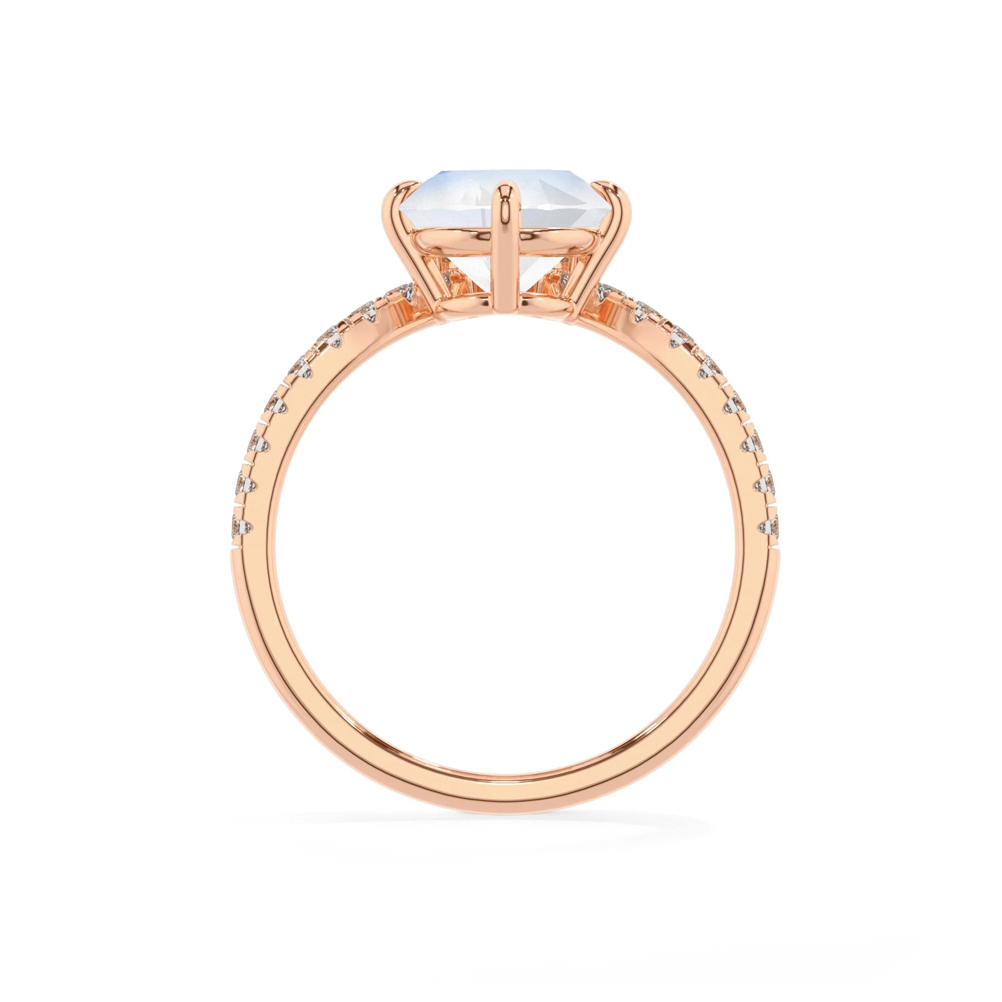 natural rainbow-moonstone round solitaire rings in rose gold 