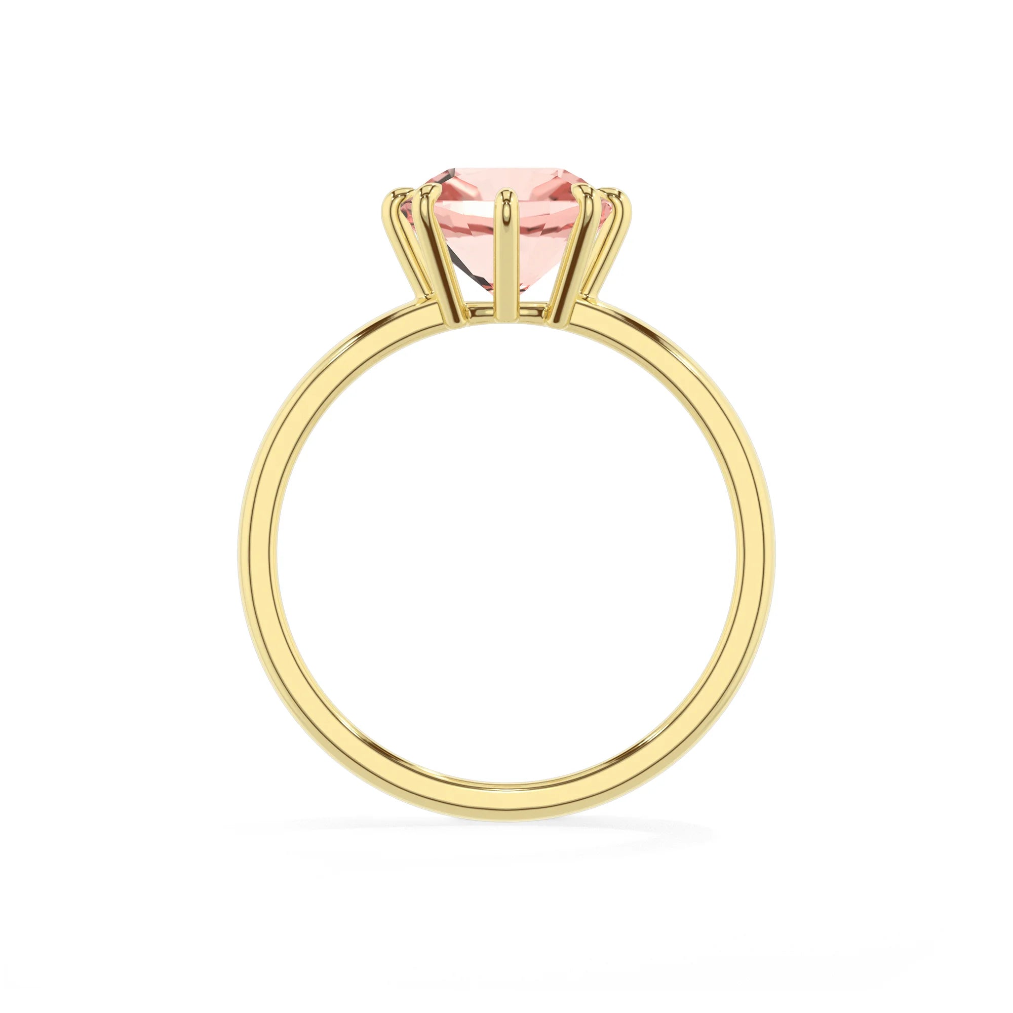 lab grown morganite cushion solitaire rings in yellow gold 