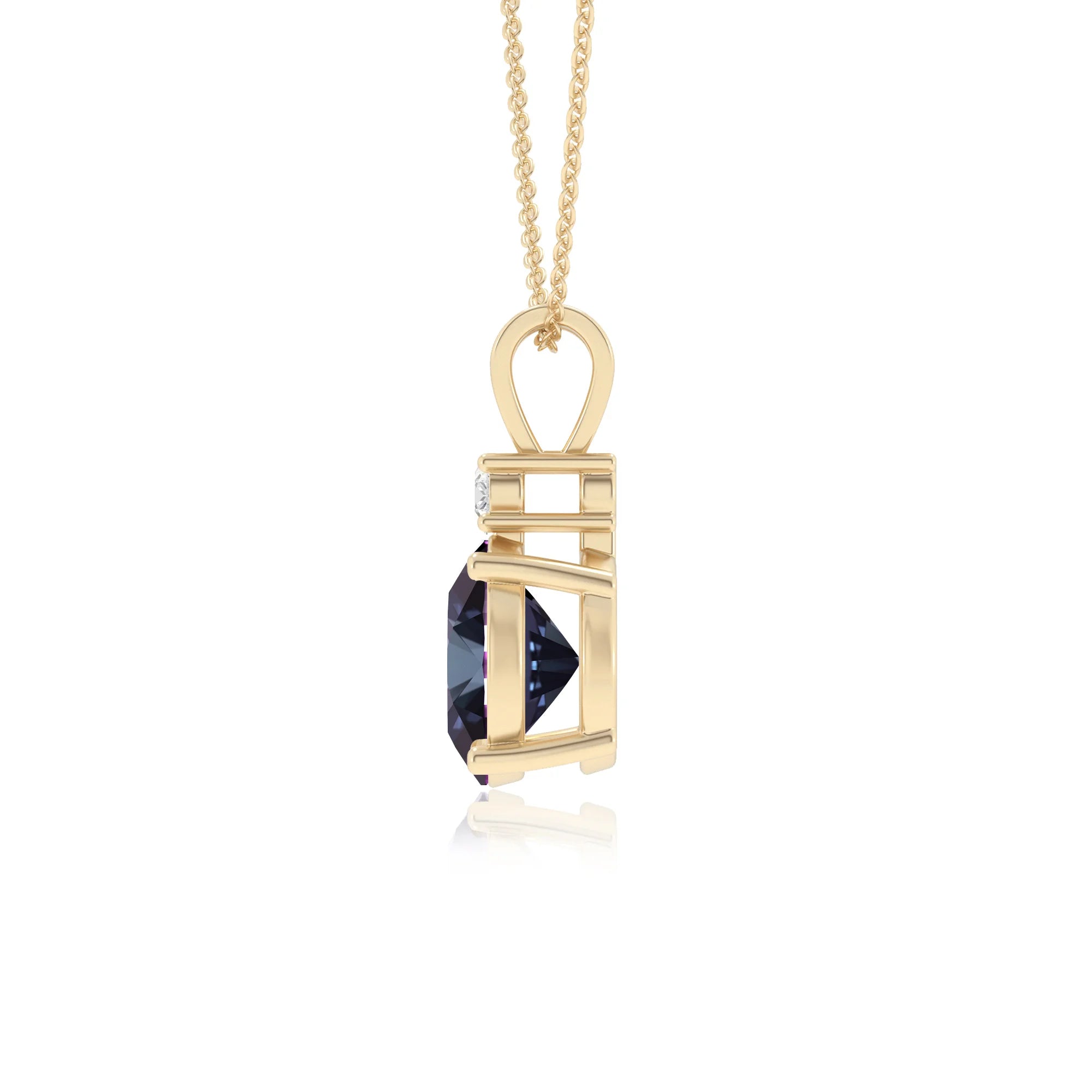 lab grown alexandrite round solitaire v-bale necklaces in yellow gold 