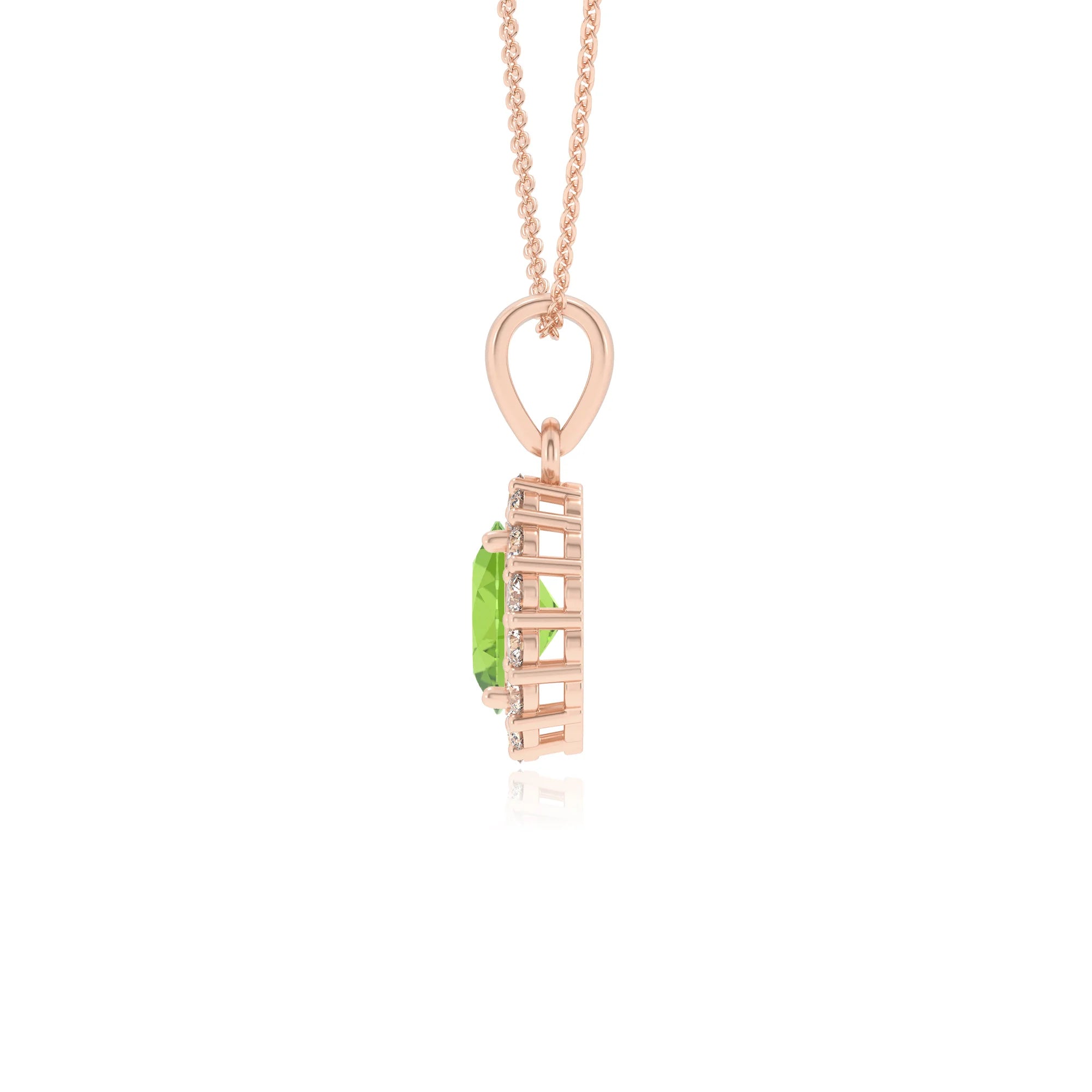 natural peridot oval solitaire necklaces in rose gold 
