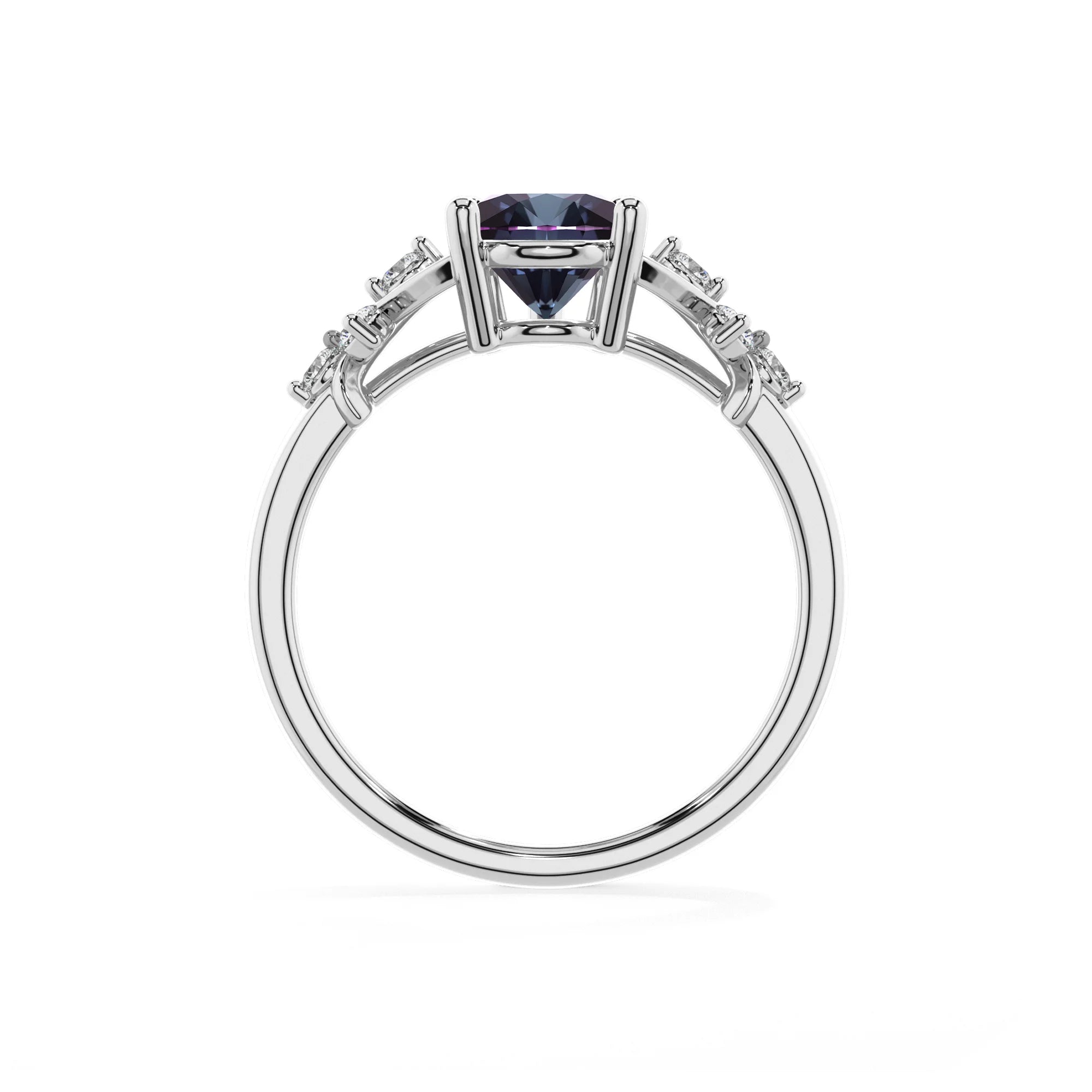 lab grown alexandrite pear solitaire rings in white gold 