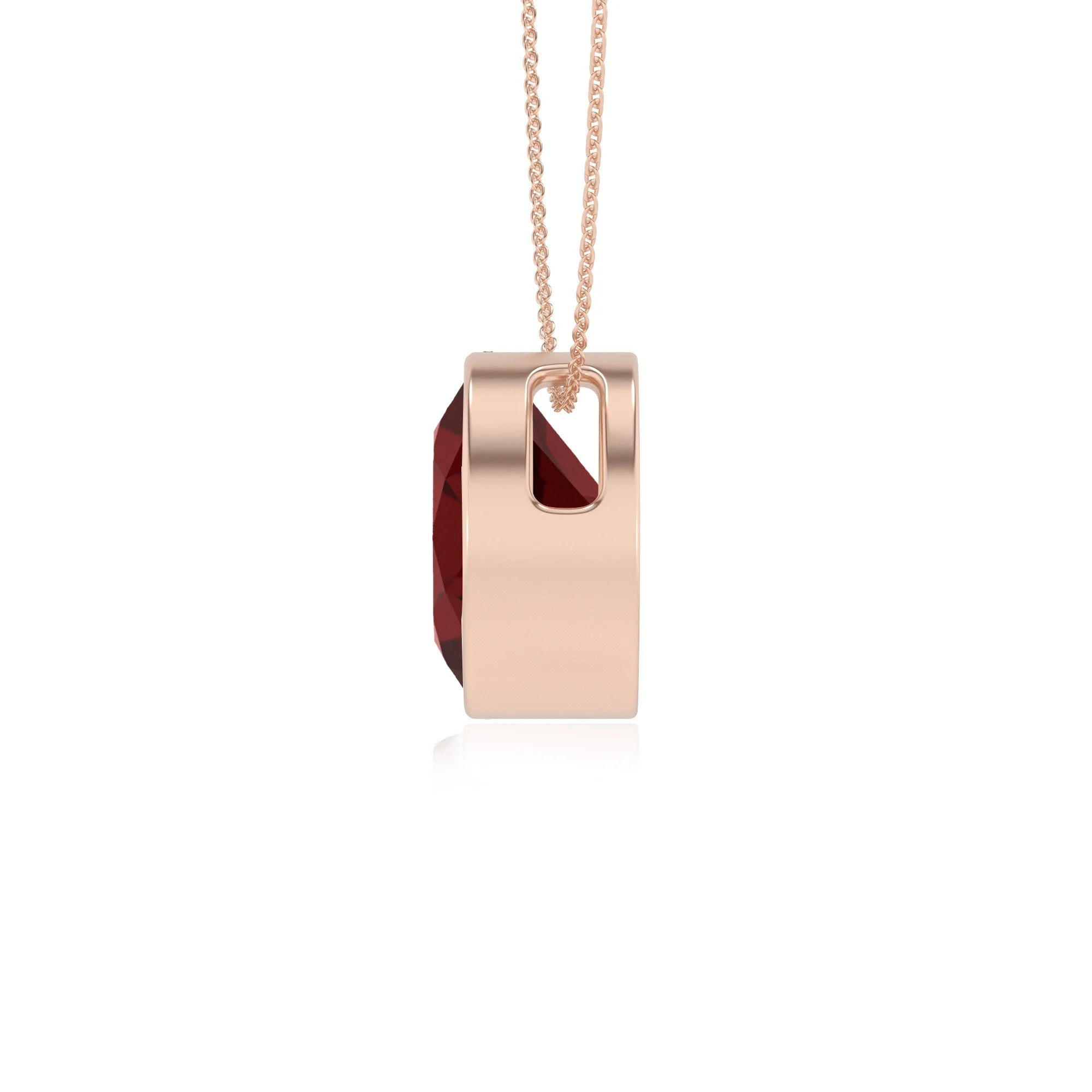 natural garnet round solitaire necklaces in rose gold 