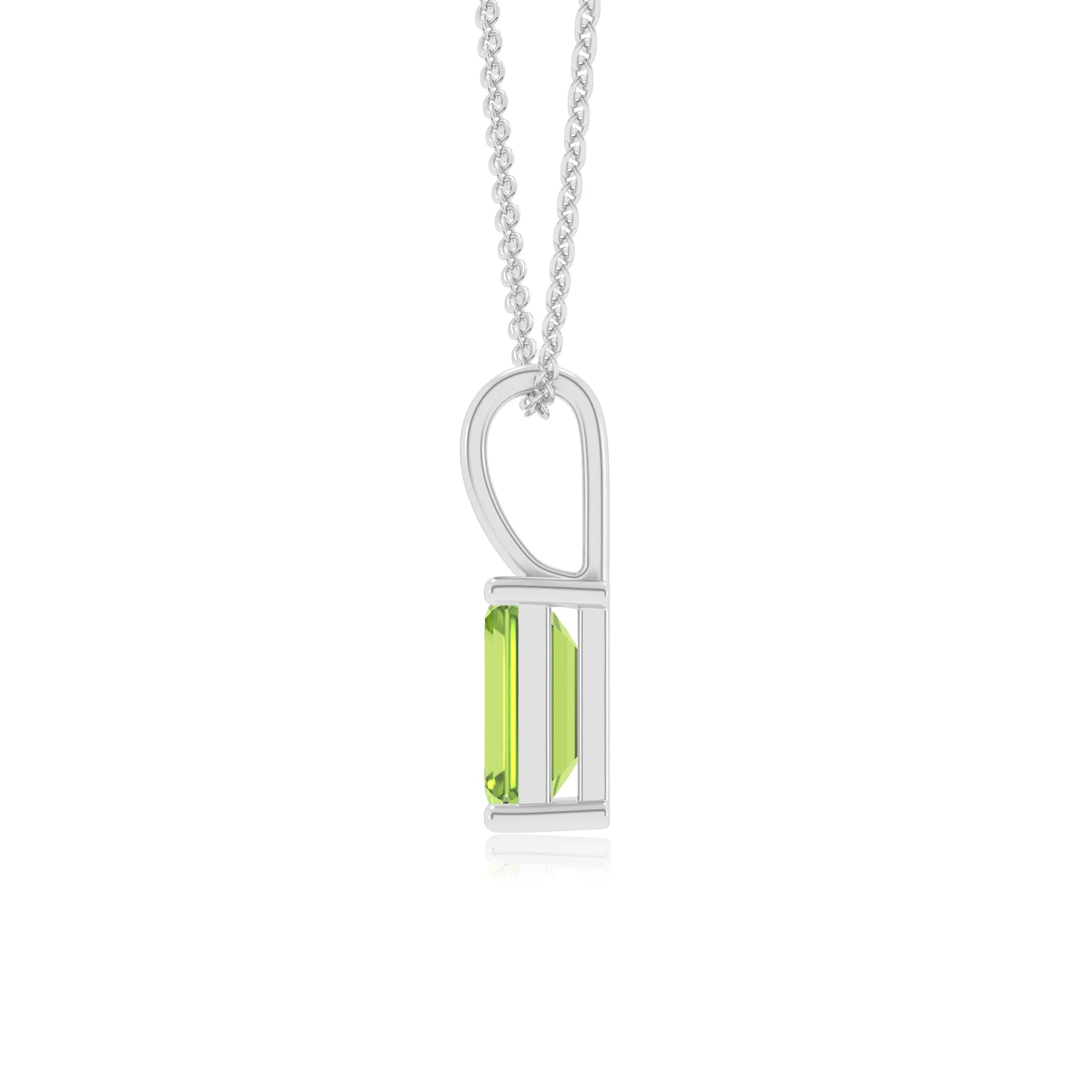 natural peridot emerald cut solitaire necklaces in white gold 