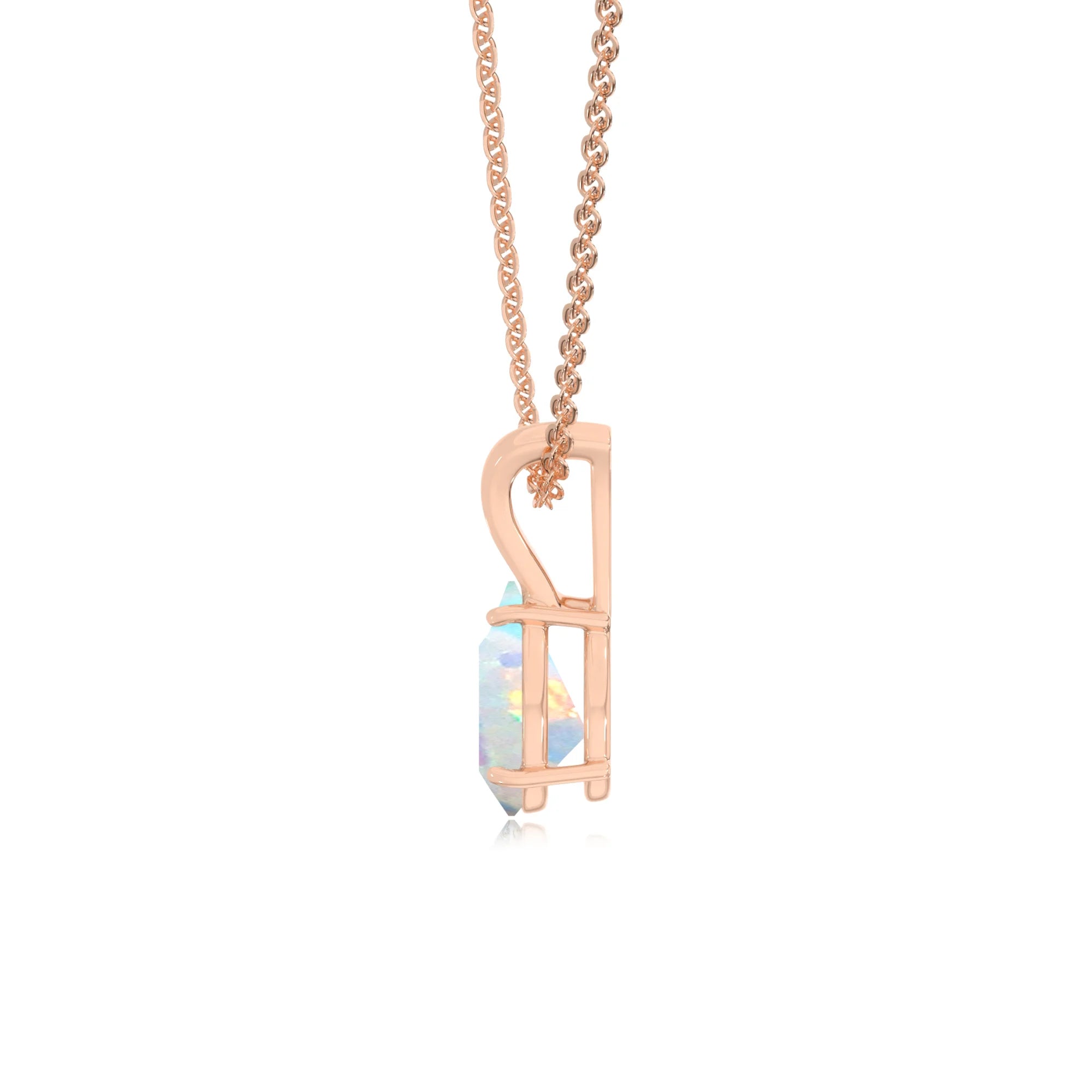 lab grown opal pear solitaire v-bale necklaces in rose gold 