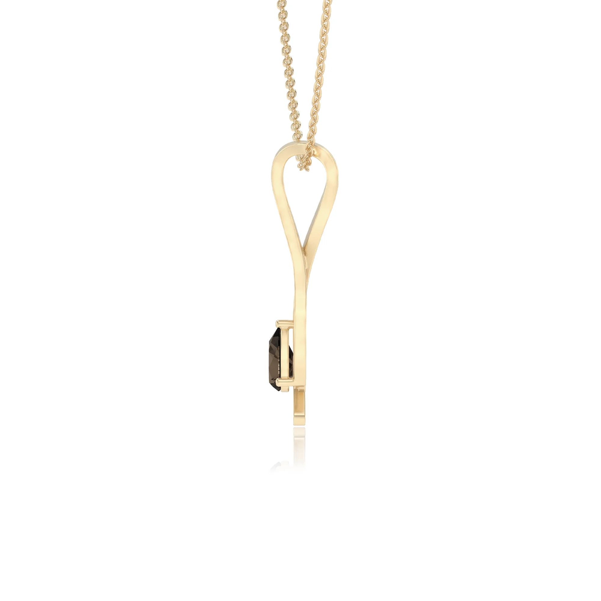 natural smoky-quartz pear solitaire necklaces in yellow gold 