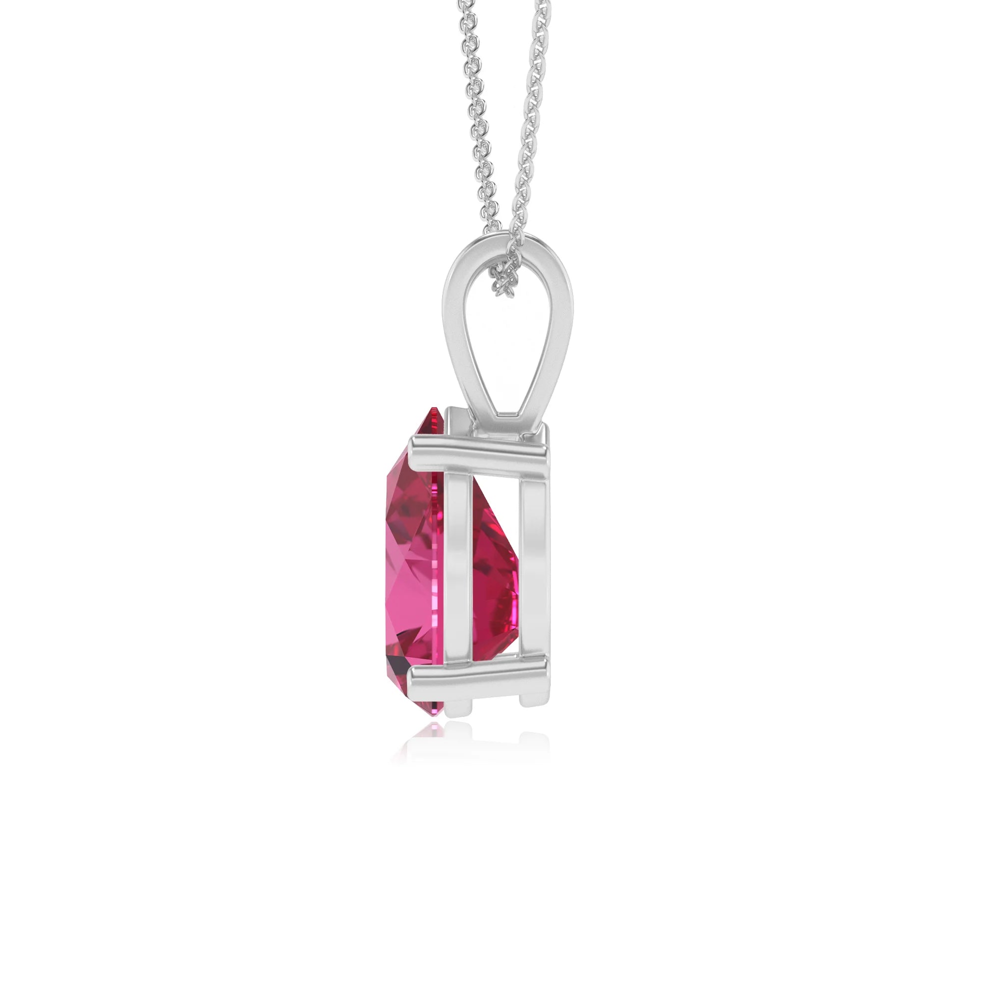 lab grown pink-sapphire pear solitaire v-bale necklaces in platinum 