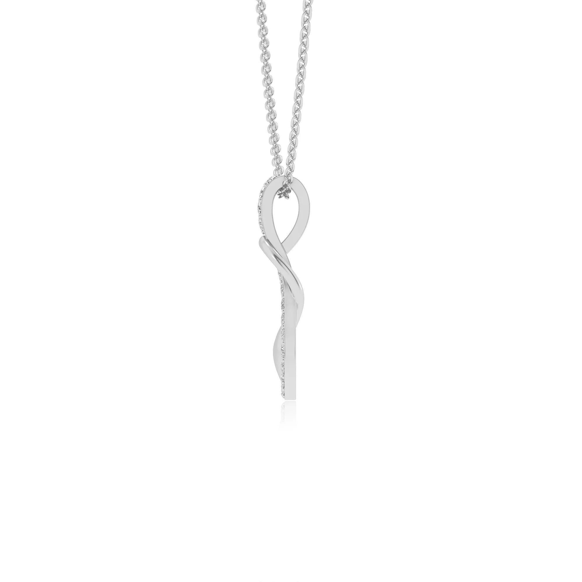lab grown moissanite round infinity  v-bale necklaces in white gold 