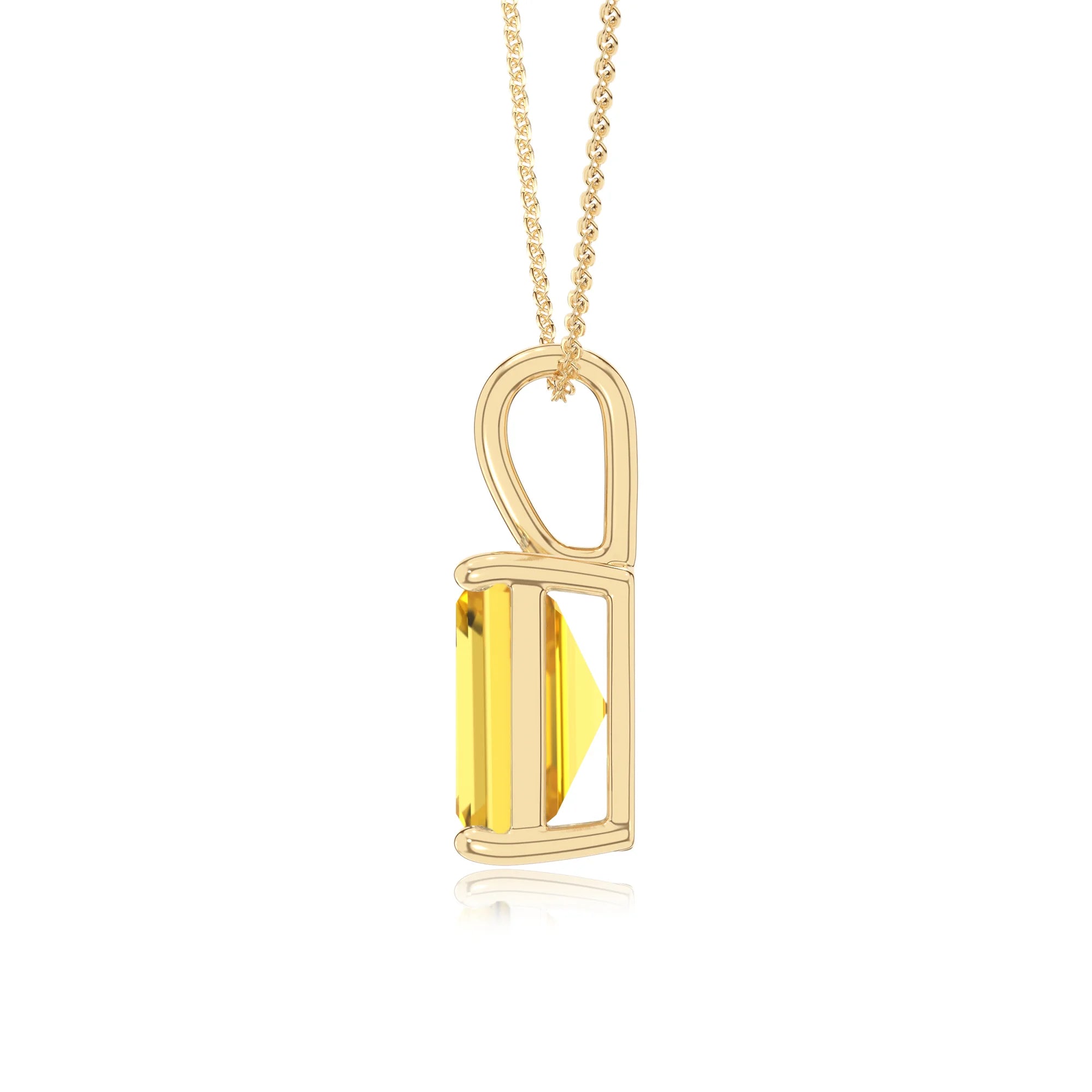 lab grown yellow-sapphire emerald cut solitaire necklaces in yellow gold 