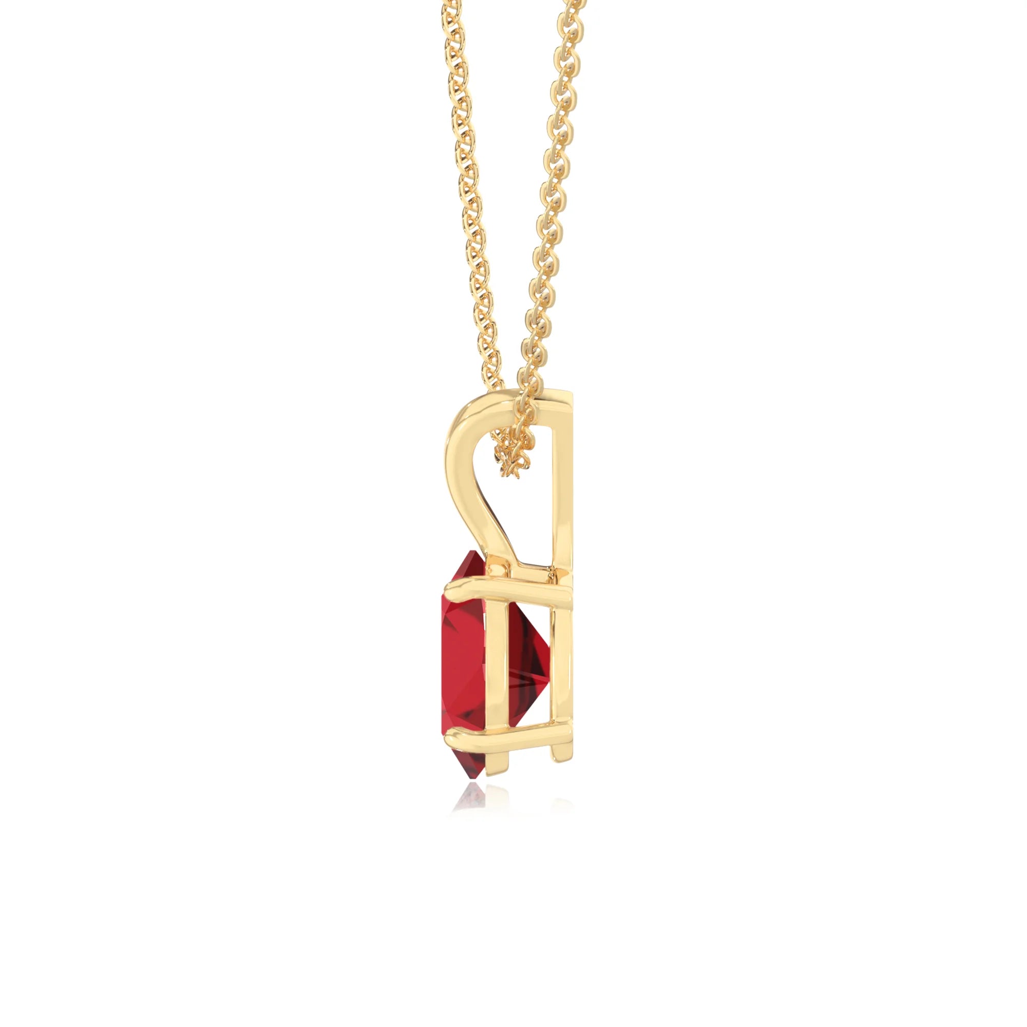 lab grown ruby oval solitaire v-bale necklaces in yellow gold 