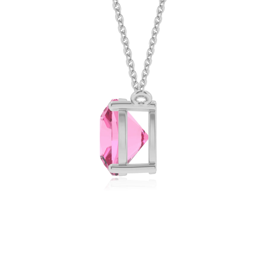 lab grown pink-sapphire cushion solitaire necklaces in sterling silver 