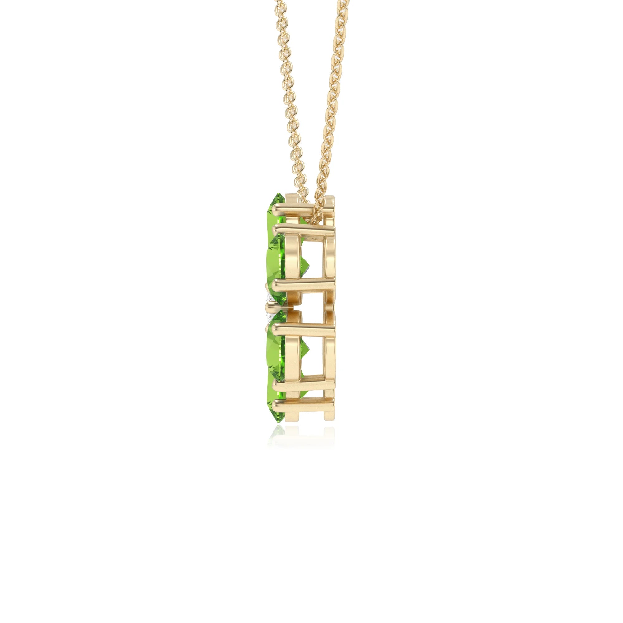 natural peridot pear solitaire necklaces in yellow gold 