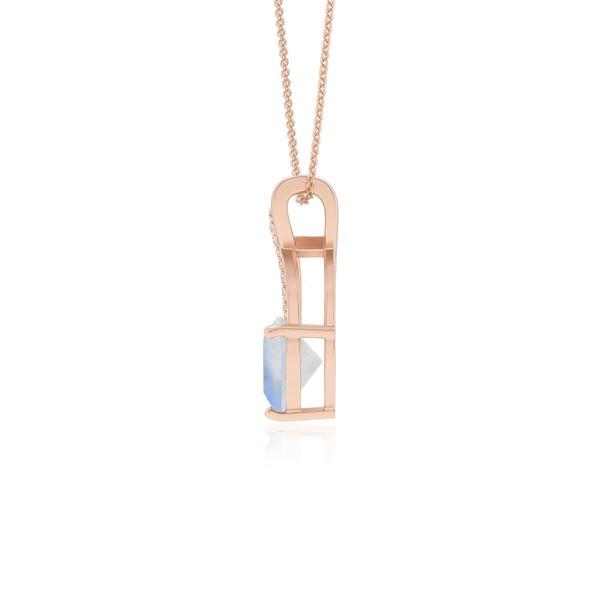 natural rainbow-moonstone heart solitaire necklaces in rose gold 