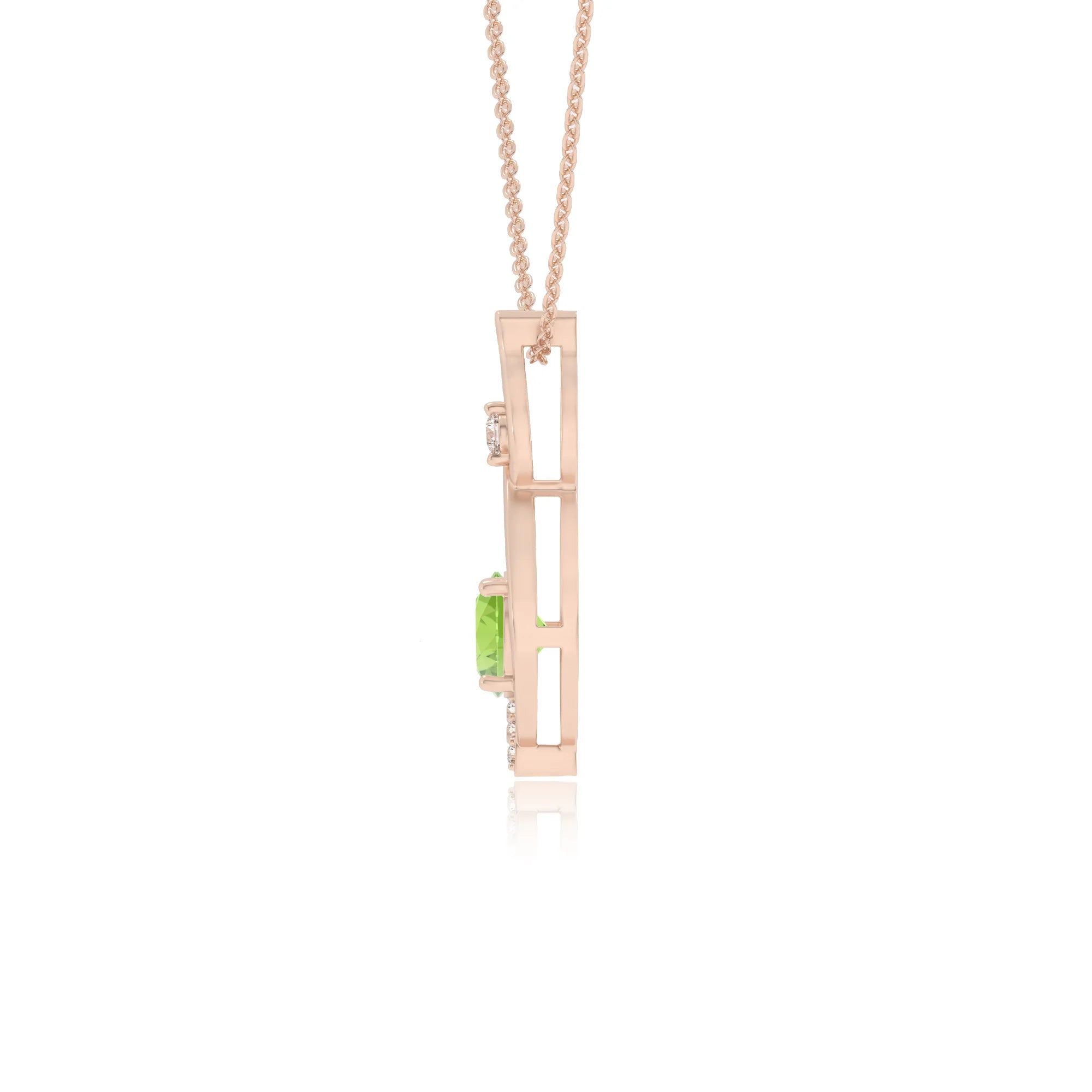natural peridot round solitaire necklaces in rose gold 
