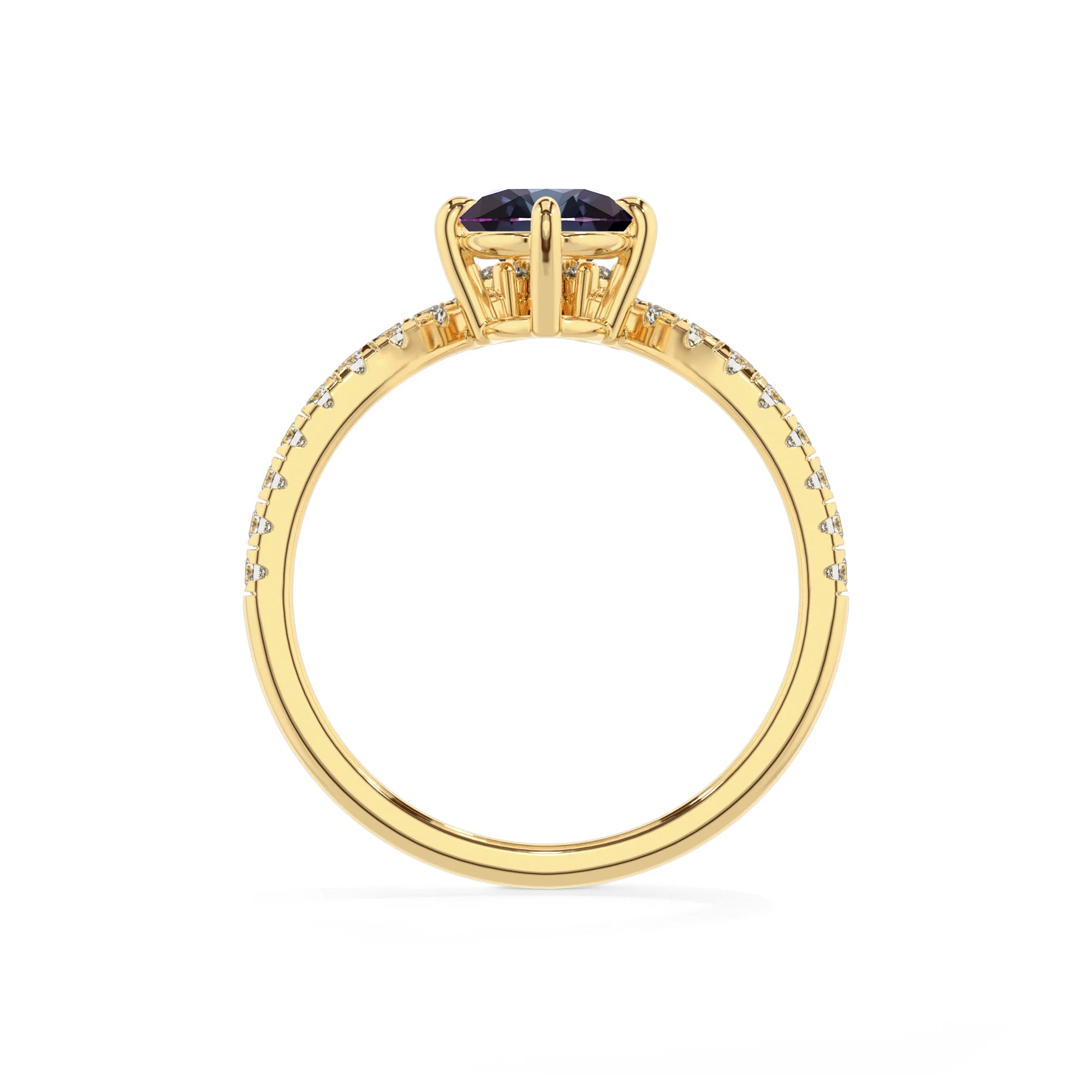 lab grown alexandrite oval solitaire rings in yellow gold 