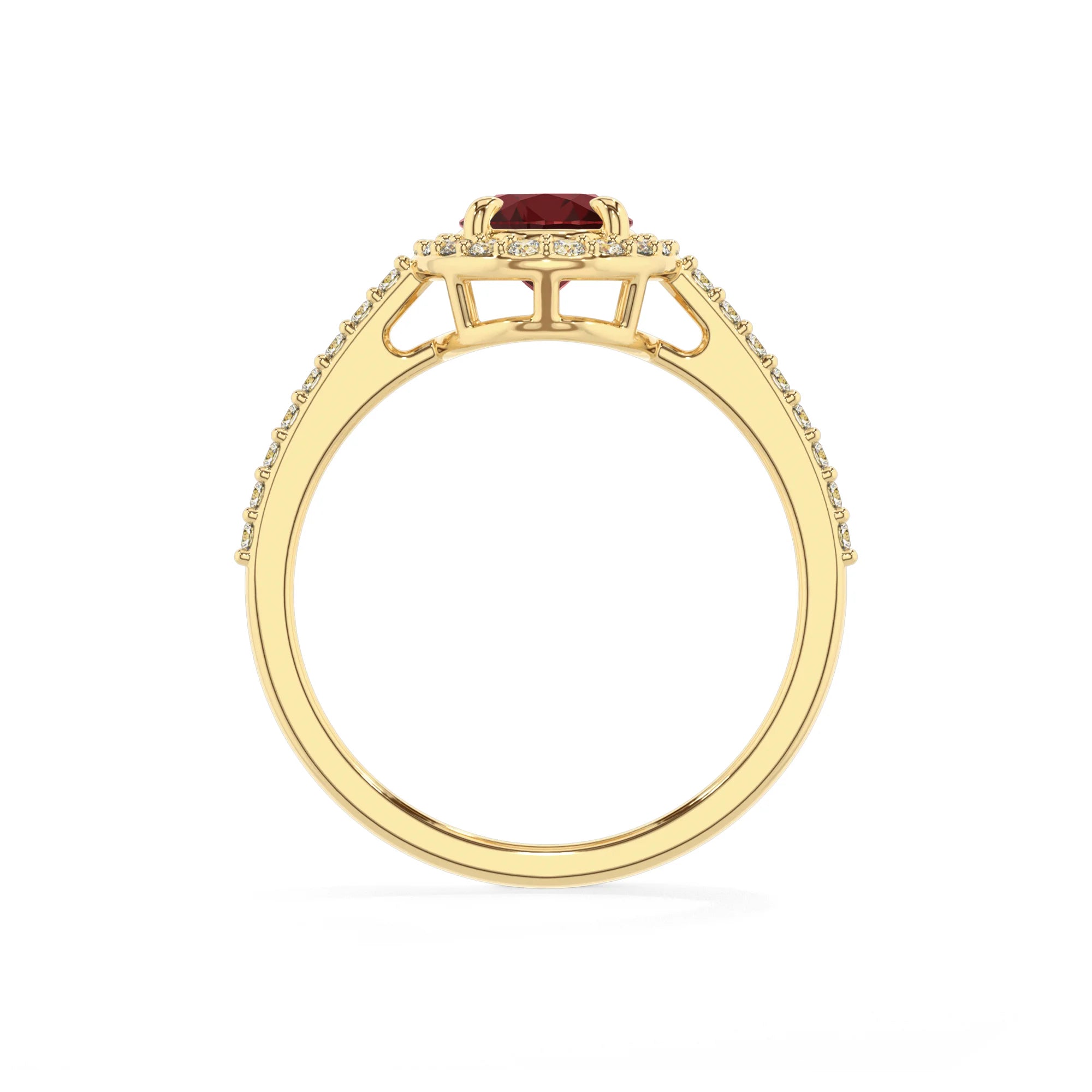 natural garnet oval solitaire rings in yellow gold 