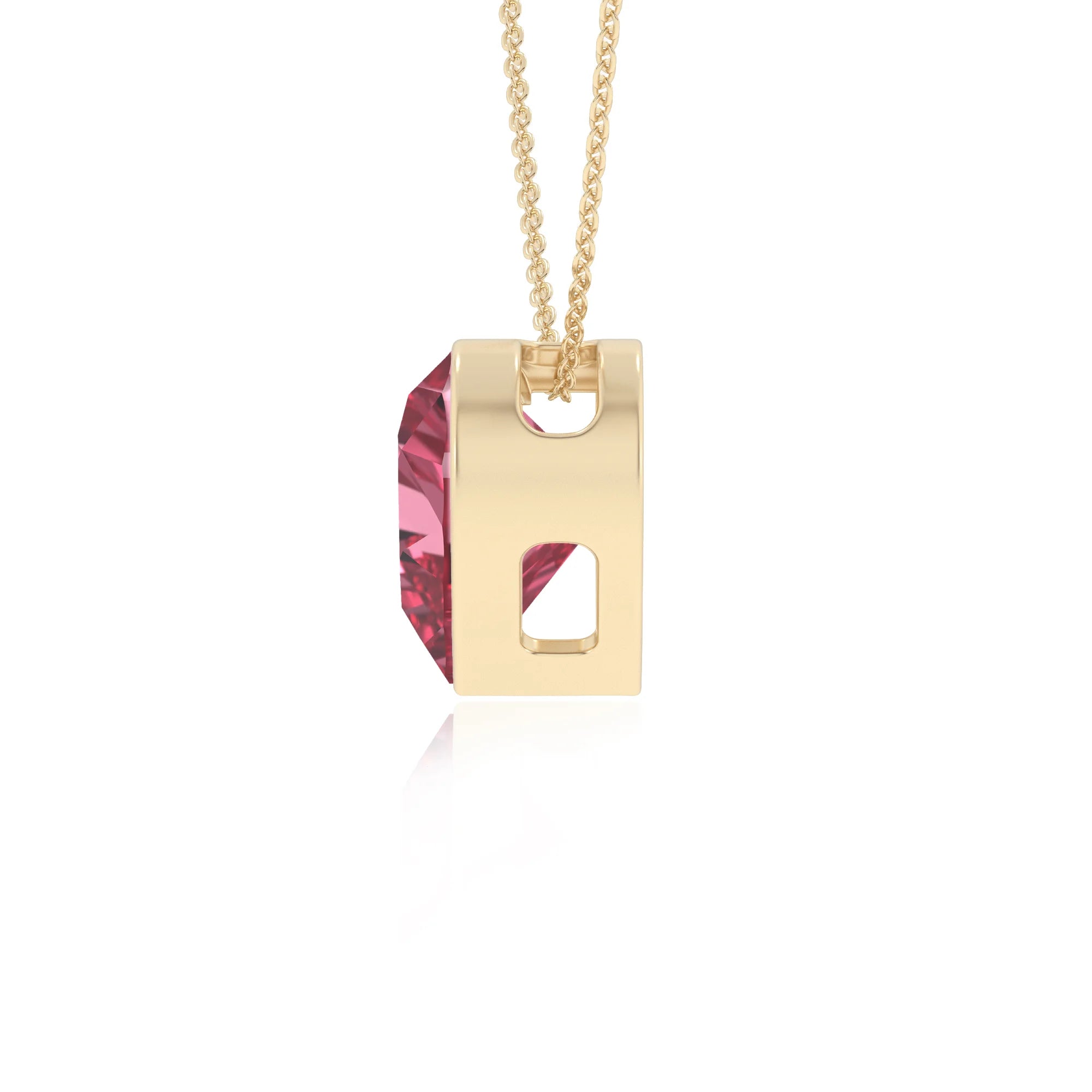 lab grown pink-tourmaline heart solitaire necklaces in yellow gold 