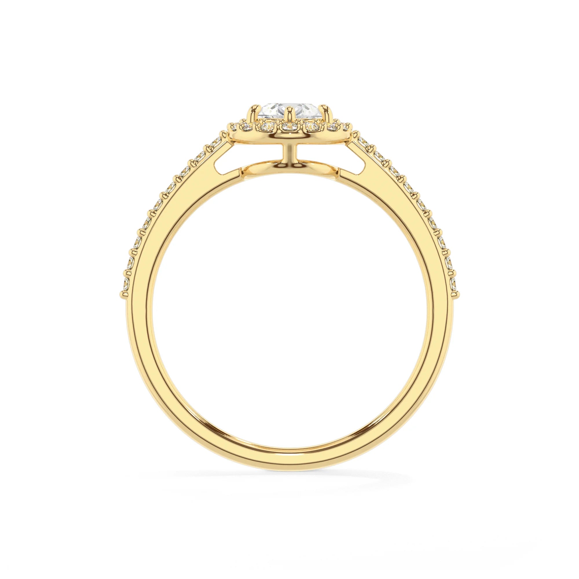 lab grown moissanite pear solitaire rings in yellow gold 