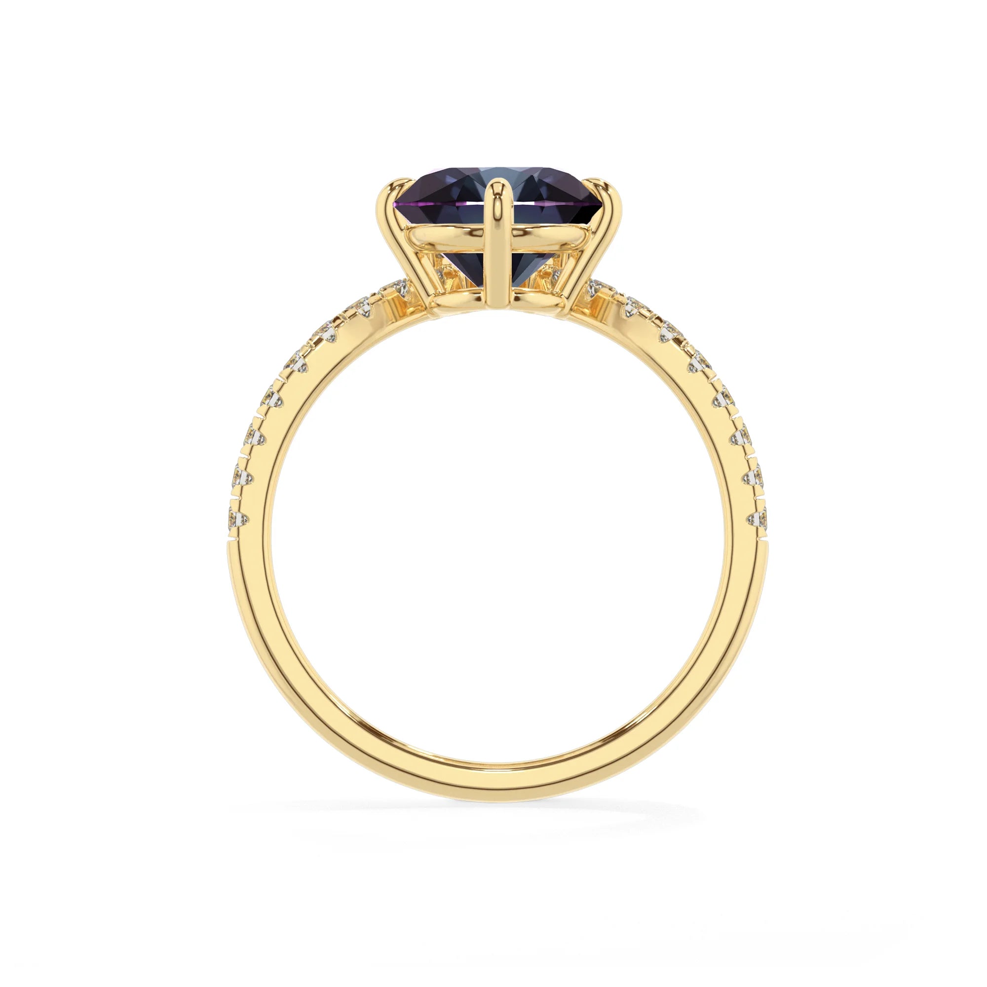lab grown alexandrite round solitaire rings in yellow gold 