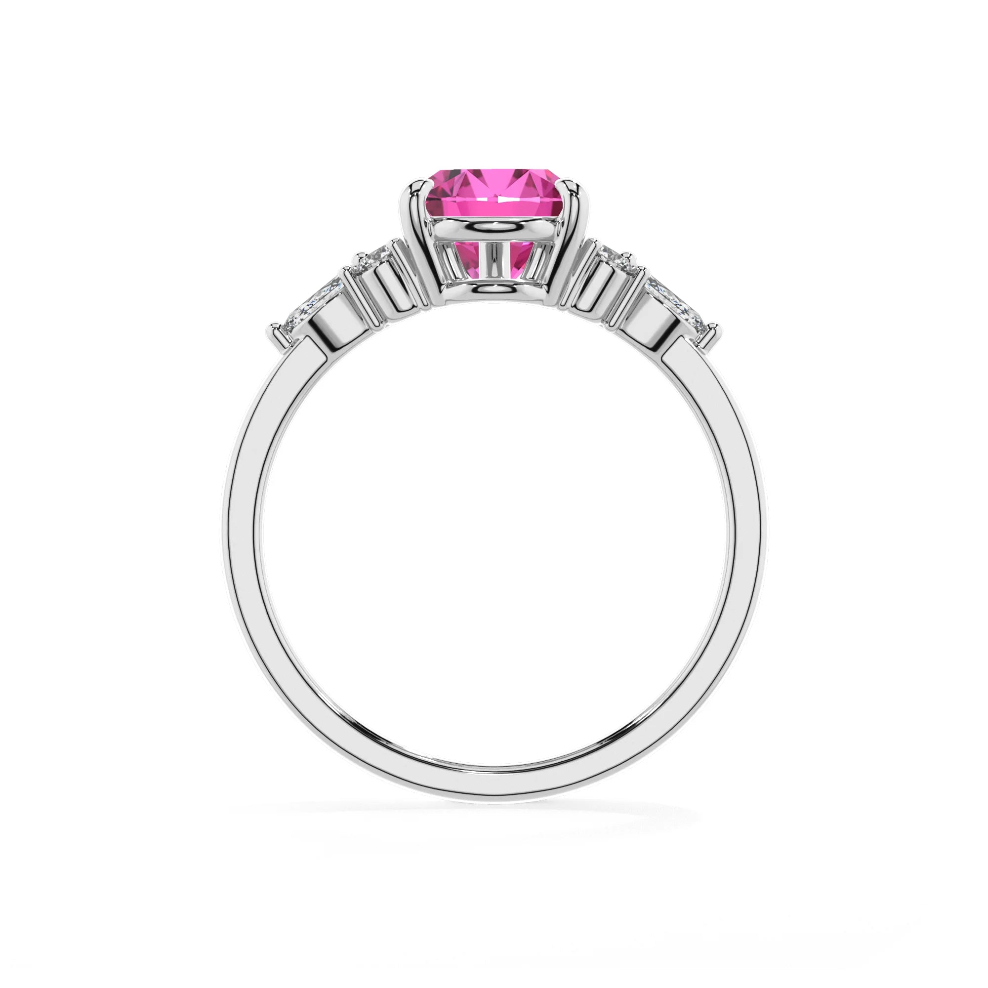 lab grown pink-sapphire pear solitaire rings in white gold 