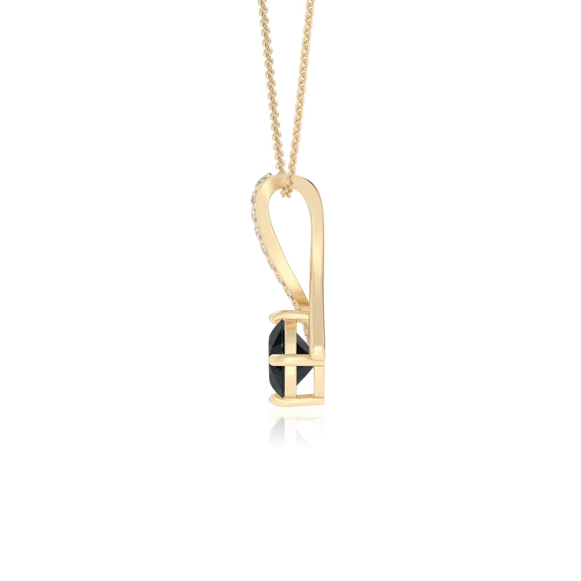 natural black-onyx round solitaire necklaces in yellow gold 