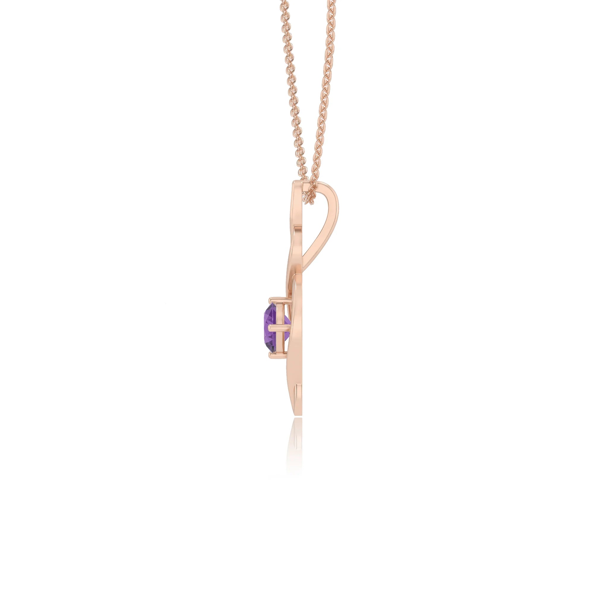 lab grown amethyst round solitaire necklaces in rose gold 