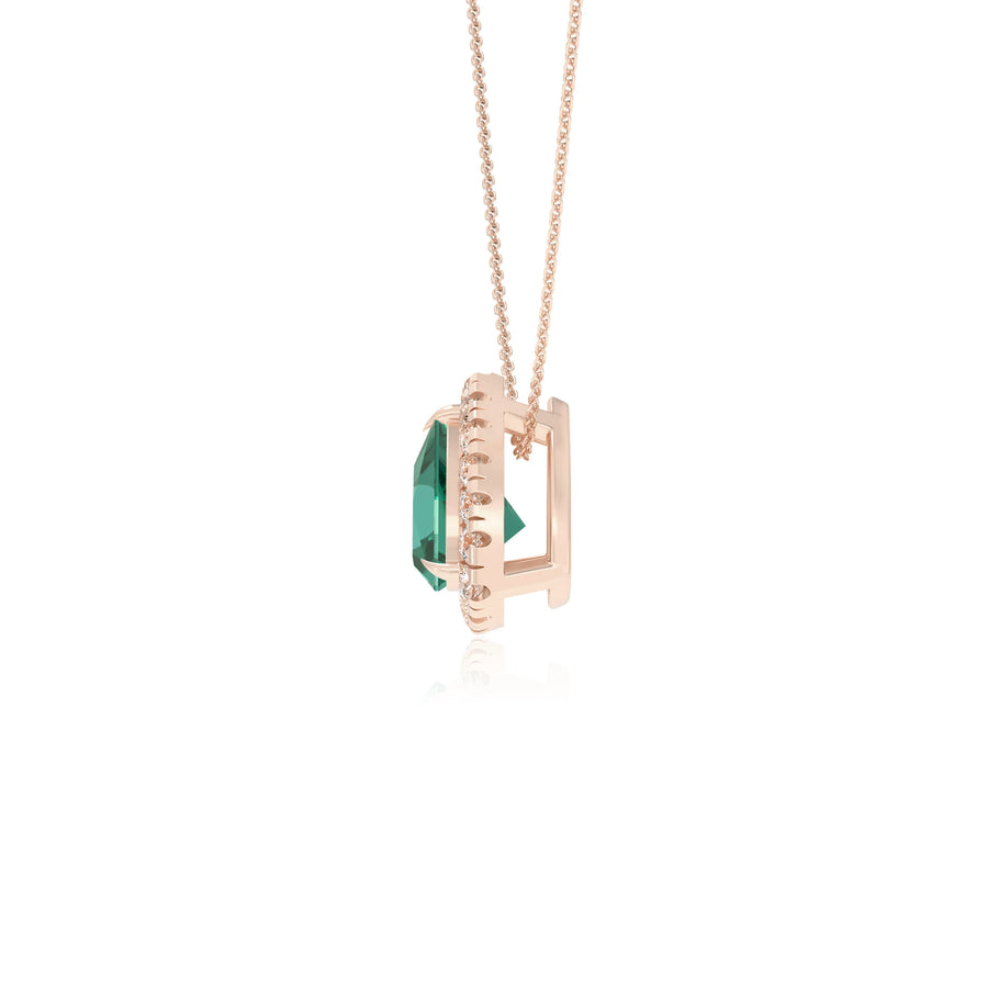 lab grown emerald trillion solitaire necklaces in rose gold 