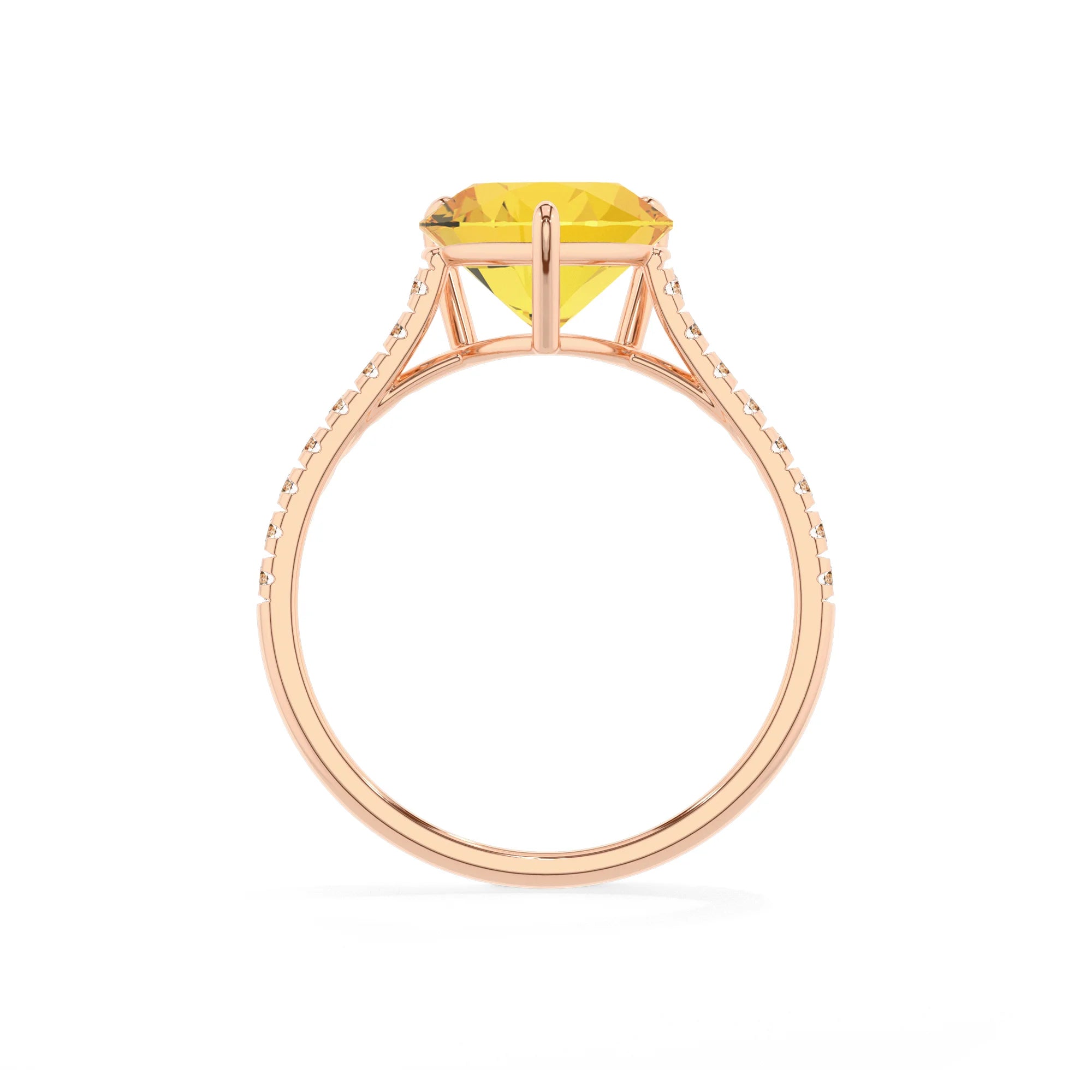 lab grown yellow-sapphire heart half eternity solitaire engagement rings in rose gold 