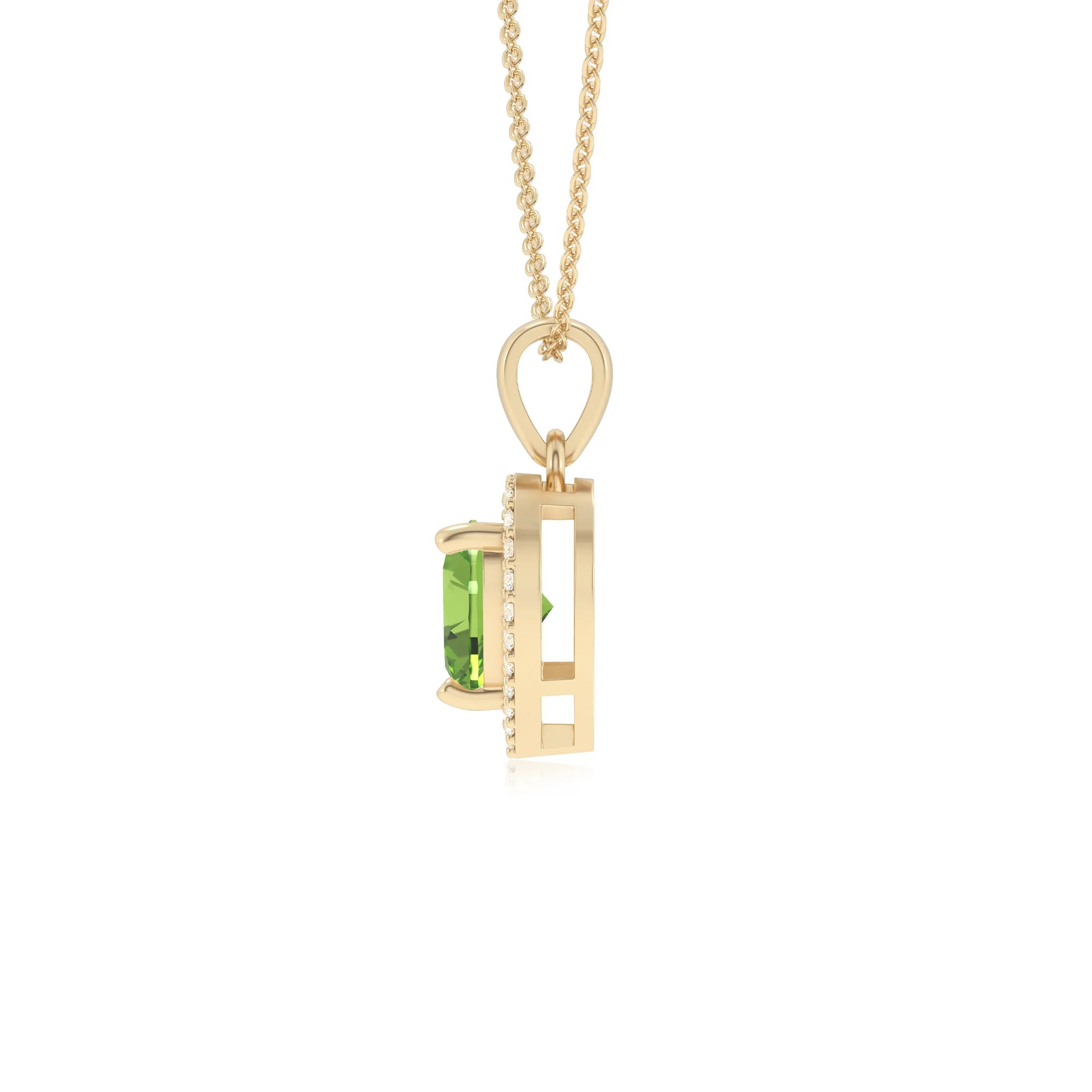 natural peridot heart solitaire necklaces in yellow gold 
