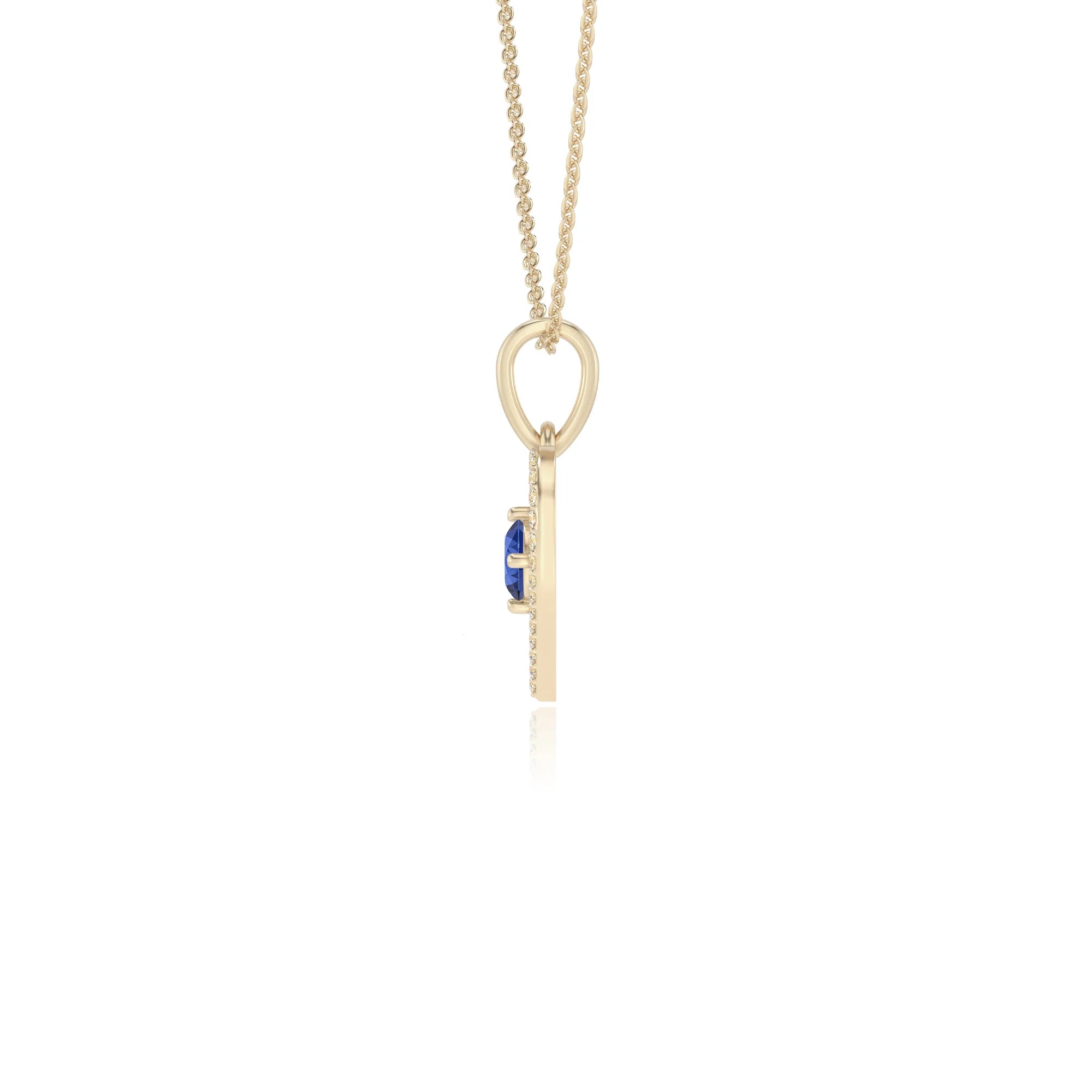 lab grown blue-sapphire round infinity necklaces in yellow gold 