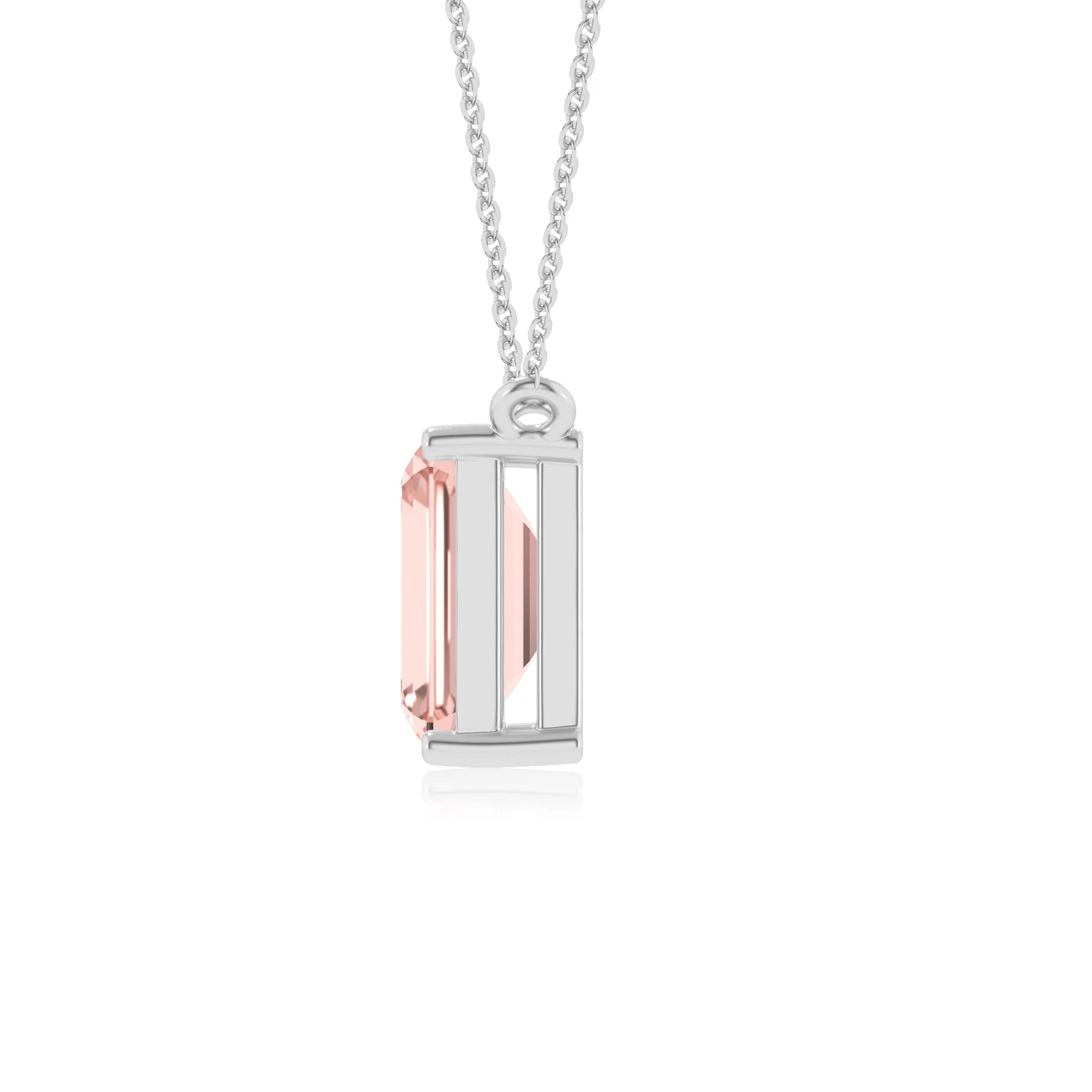 lab grown morganite emerald cut solitaire necklaces in white gold 