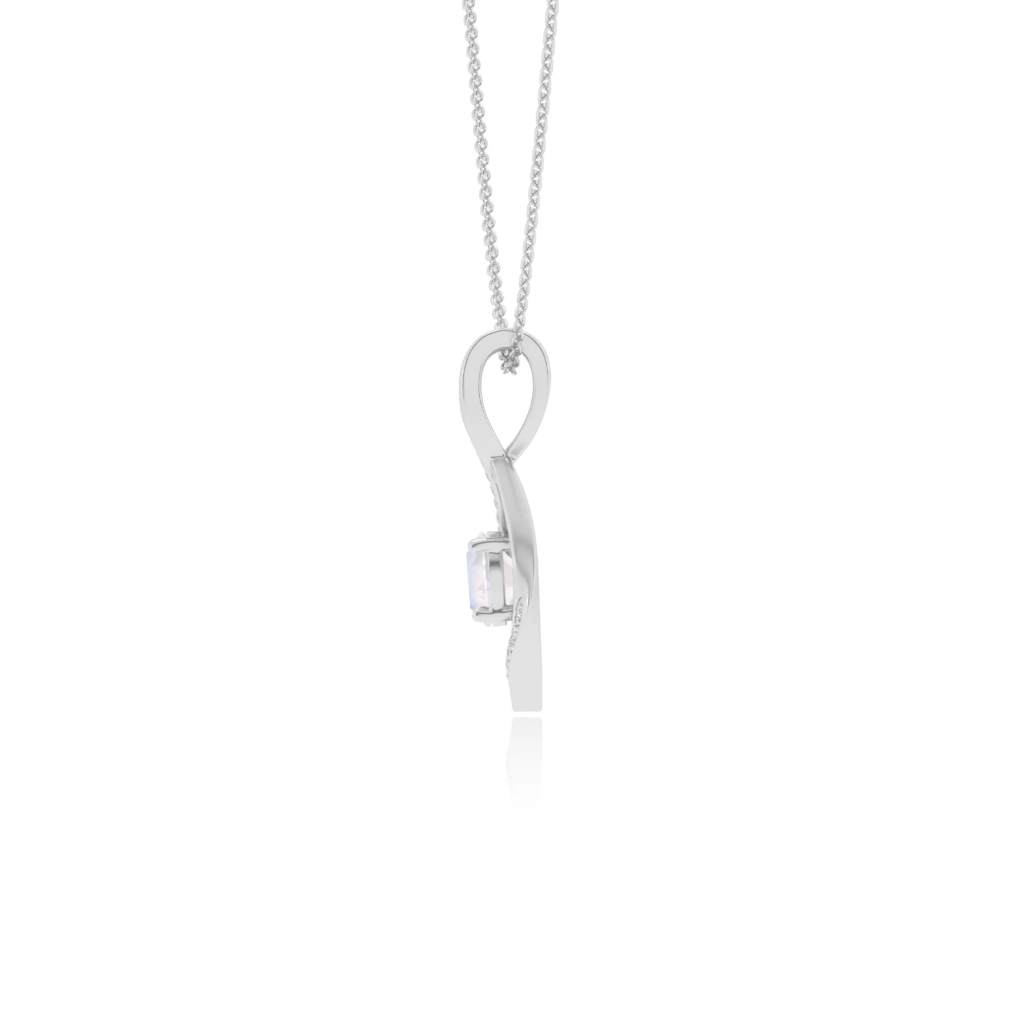 natural rainbow-moonstone round solitaire necklaces in platinum 