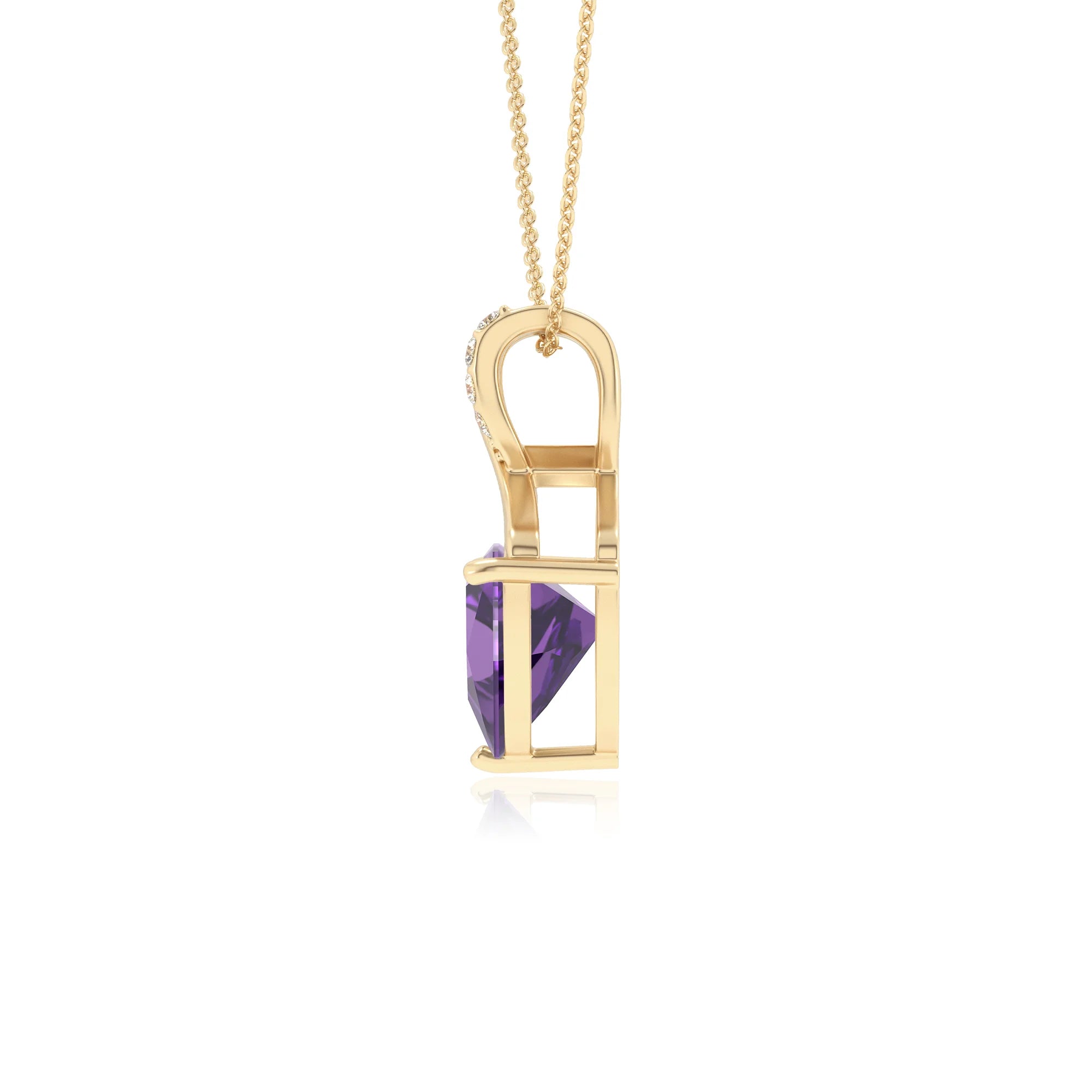 lab grown amethyst trillion solitaire necklaces in yellow gold 