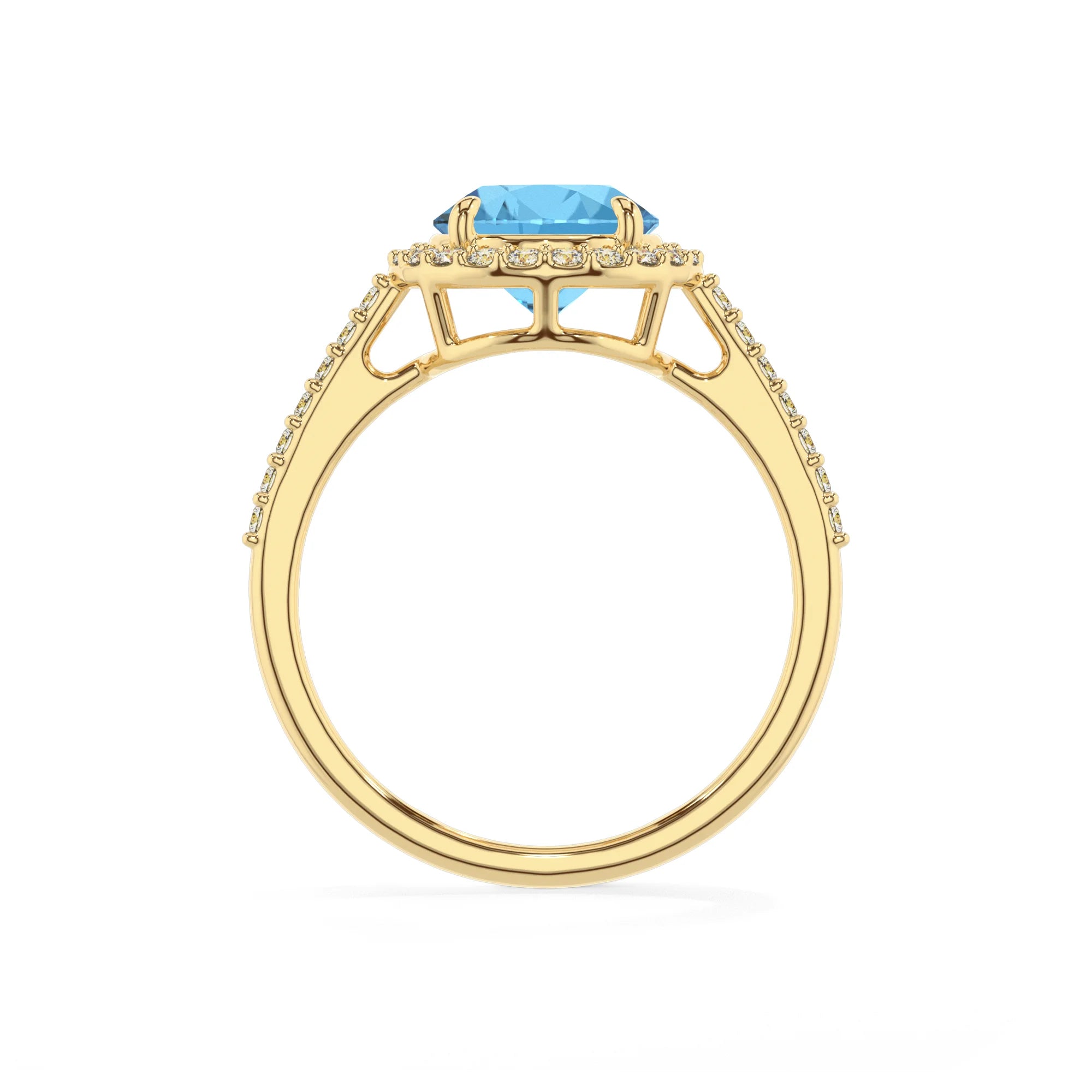 natural swiss-blue-topaz round solitaire rings in yellow gold 
