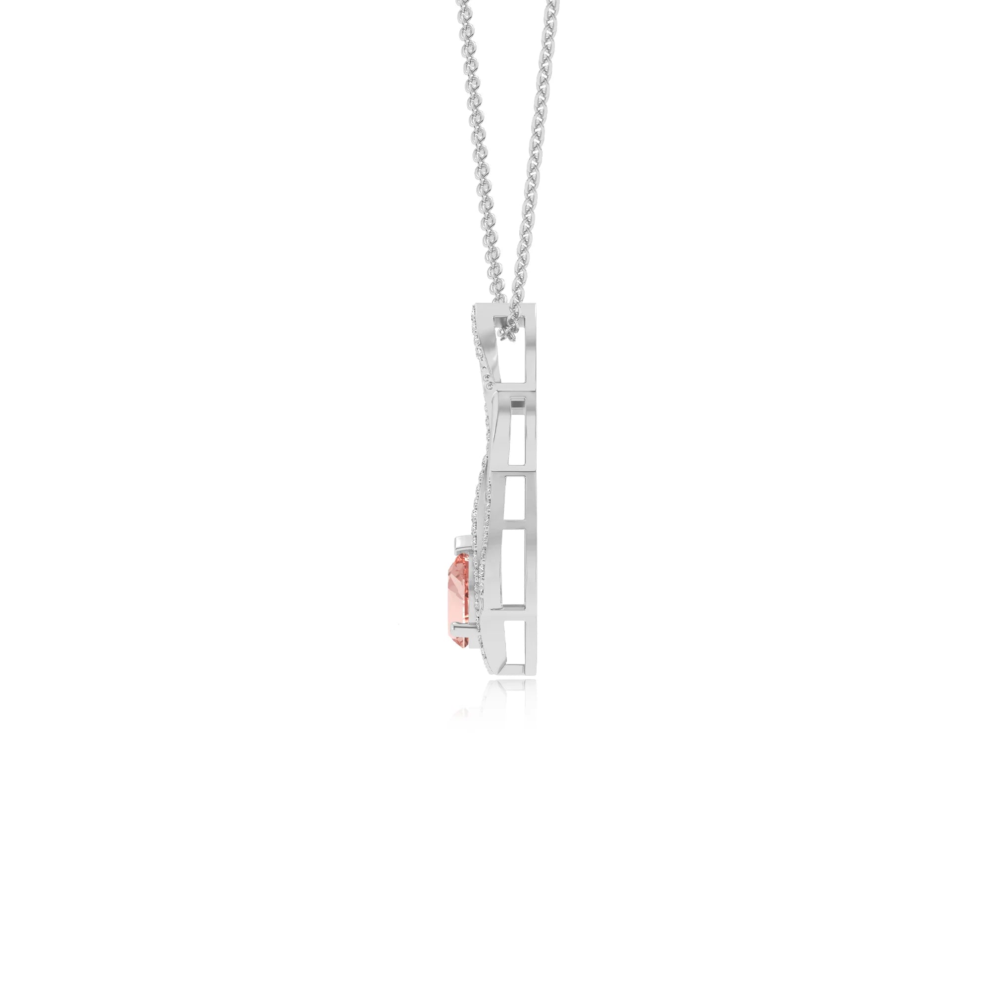 lab grown morganite pear solitaire necklaces in white gold 