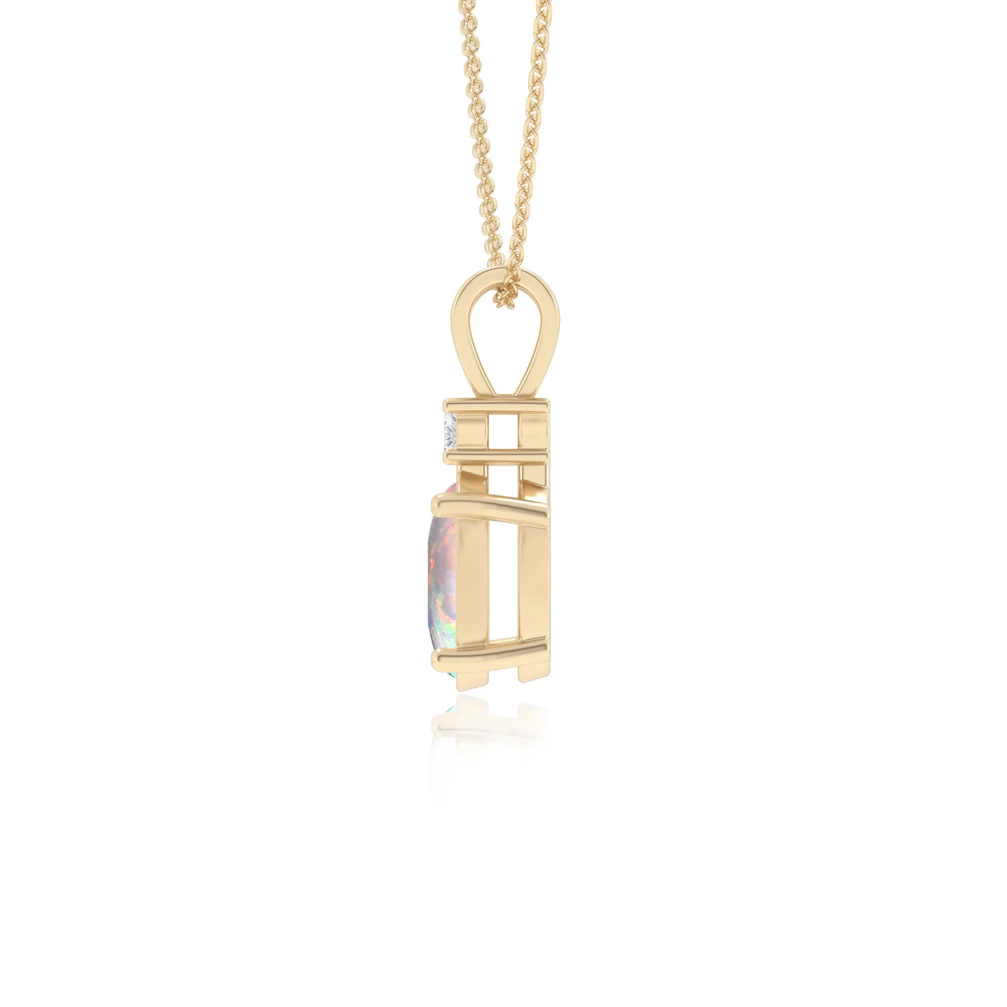 lab grown opal oval solitaire v-bale necklaces in yellow gold 
