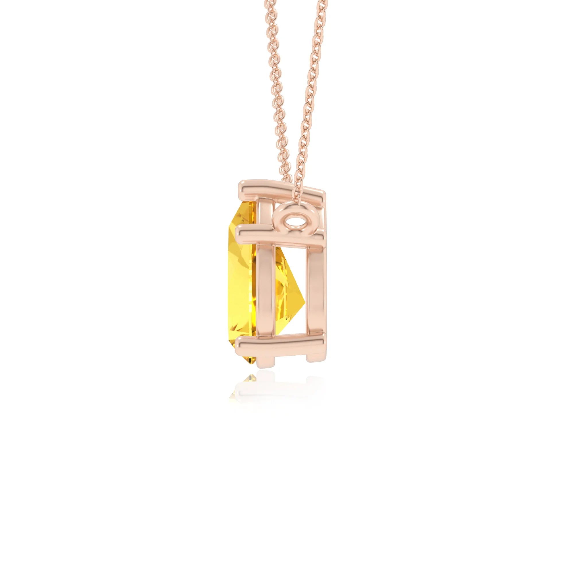 lab grown yellow-sapphire pear solitaire necklaces in rose gold 